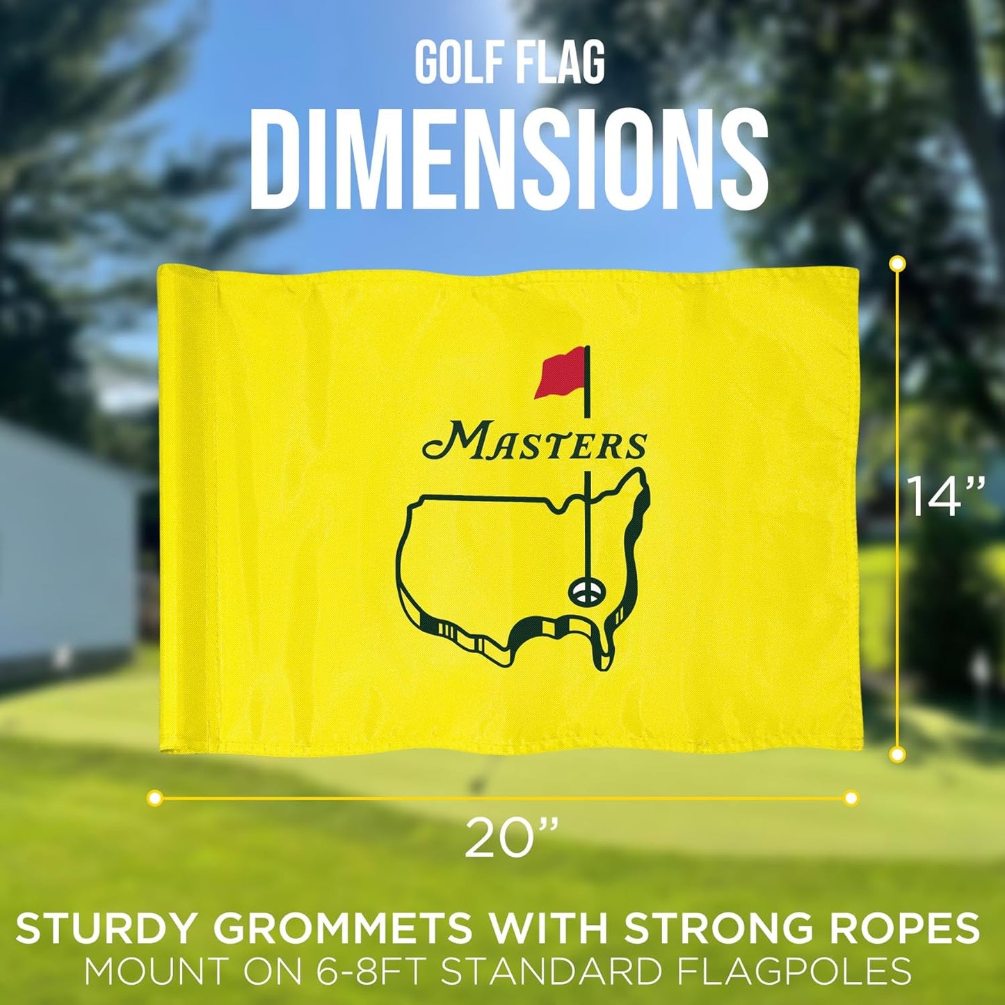 Golf Flag with Tube, Double-Side Printed Augusta National Flag, 420D Nylon Golf Pin Flags, Putting Green Flags for Golf Course Driving Range Collection, 14" H x 20" L, Yellow