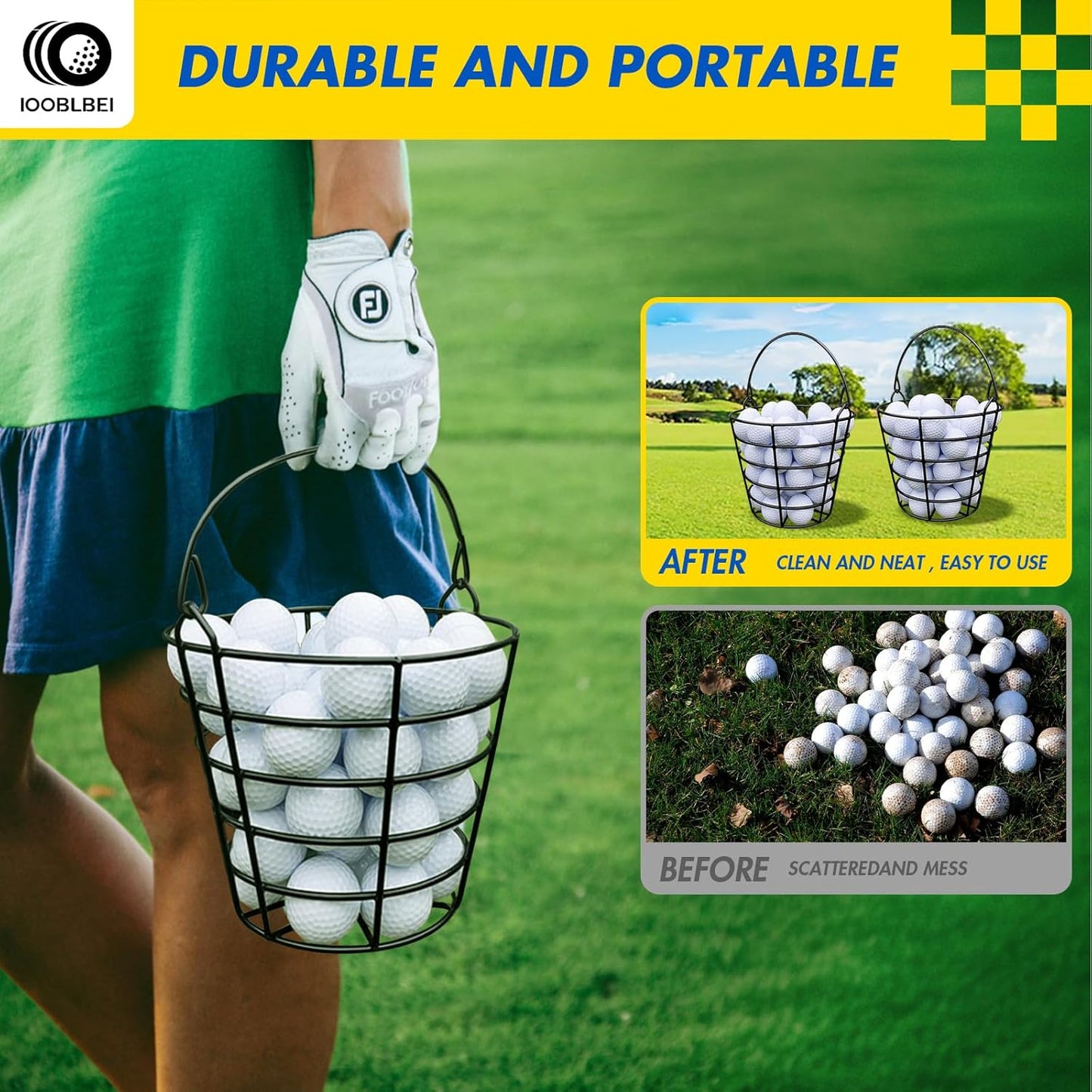 Stainless Metal Golf Ball Basket, Golf Ball Bucket with Handle, Holds 50 Balls, 2 Pack Golf Ball Container