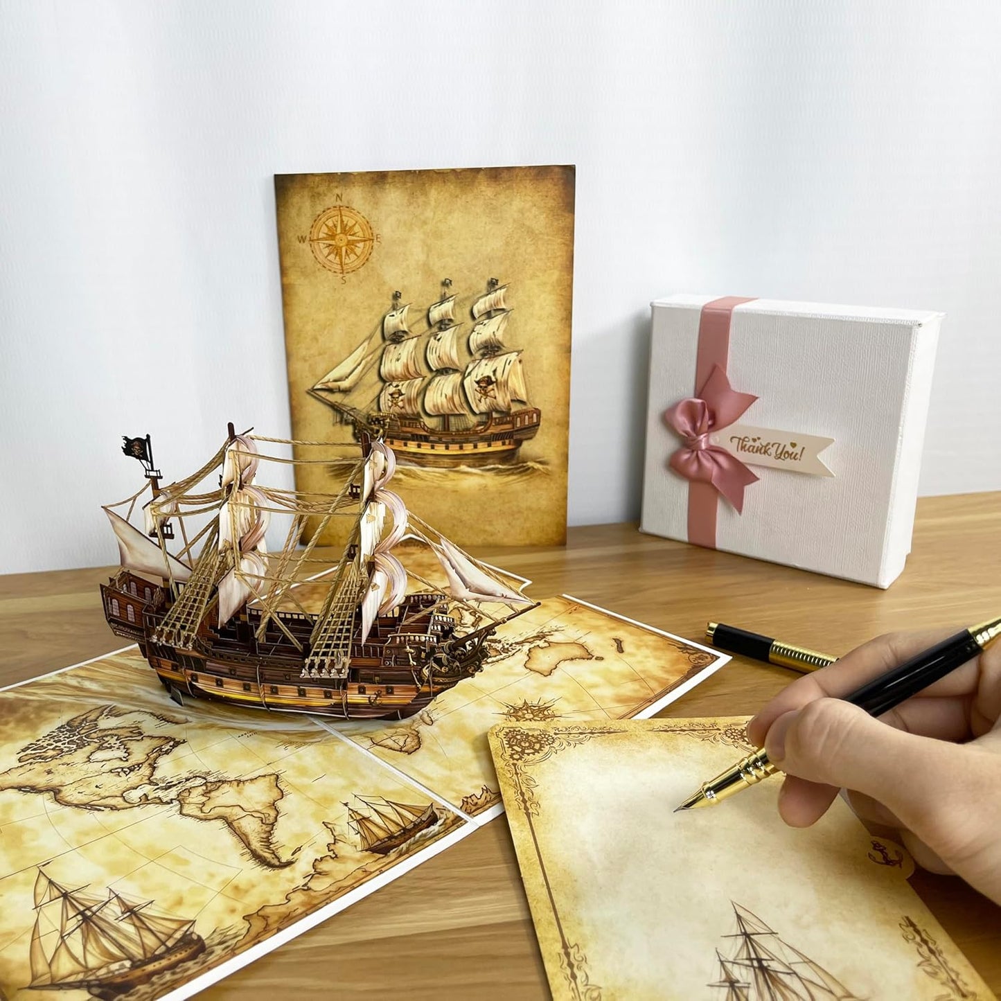 3D Pirate Ship Popup Card - Handmade Nautical Paper Art for Birthday, Anniversary, Christmas, Father’s Day - Unique Gift for Him, Her, Dad, Son, Husband, Pirate Lover