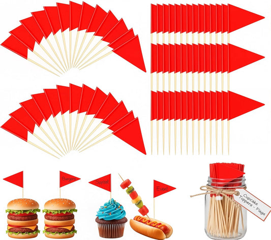 100PCS Red Solid Toothpick Flags, 1.45X2.59'' Tiny Red Flags Triangle Stick Golf Cupcake Toppers for Cupcake Sticks, Mini Golf Flags for Appetizers Fruit Cheese Markers for Wedding Party Buffet