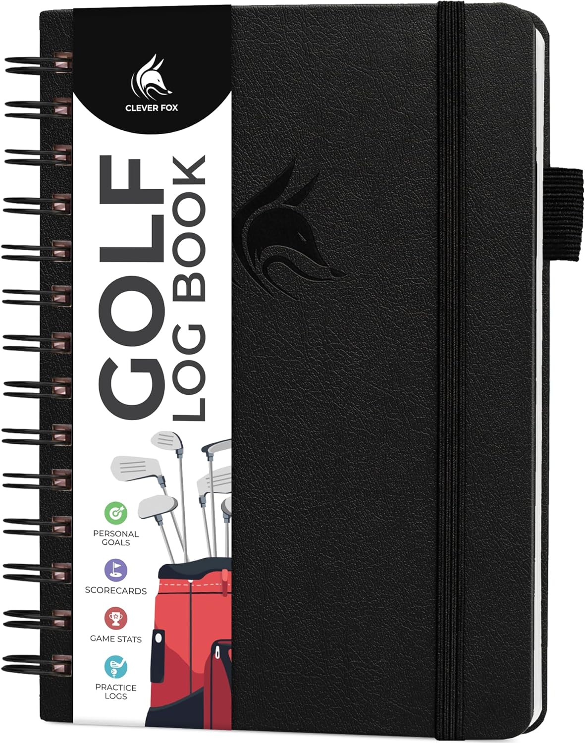 Clever Fox Golf Log Book – Small Training & Scorecard Journal – Pocket Notebook – Golf Practice Accessories & Gifts Ideas for Men (Black)