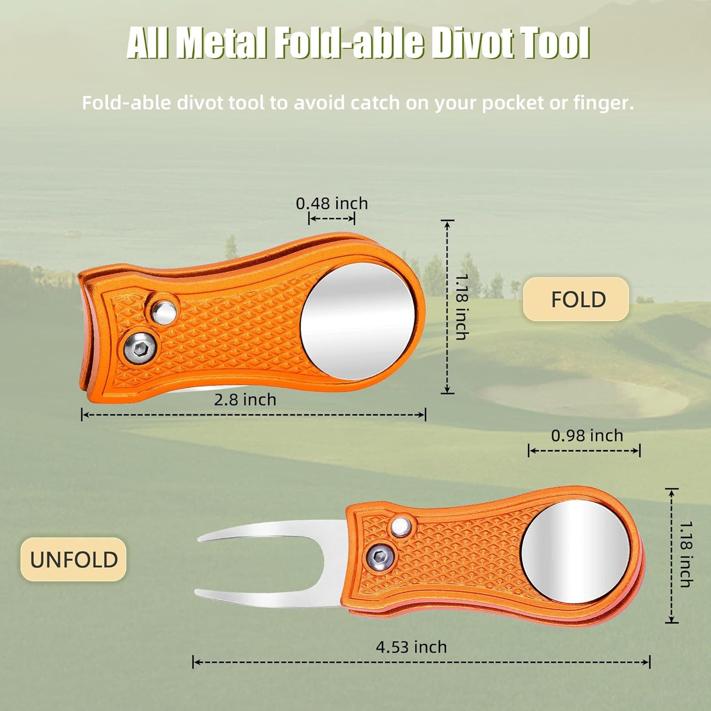 Mile High Life Golf Divot Repair Tool, All Metal Foldable Divot Tool with Pop-up Button & Magnetic Ball Marker