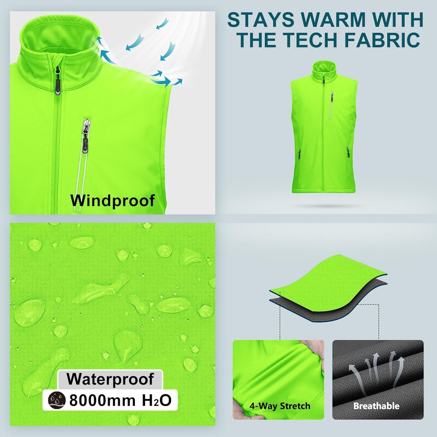 33,000ft Men's Windproof Lightweight Golf Vest Outerwear with Pockets, Softshell Sleeveless Jacket for Running Hiking Sports