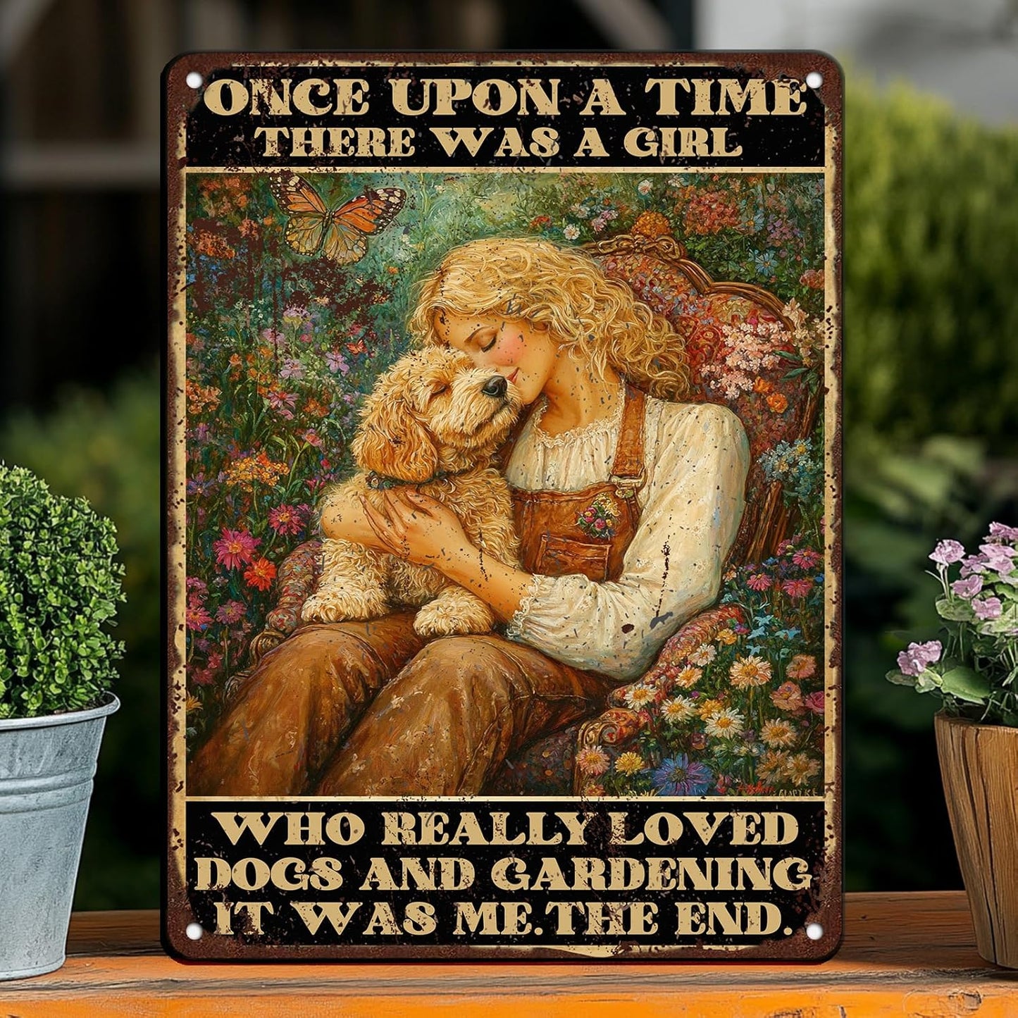 Funny Garden Decor Gardening Sign There was A Girl Who Really Loved Dogs Vintage Metal Tin Sign Wall Decor for Garden Outdoor Yard Farmhouse 12x16 Inch