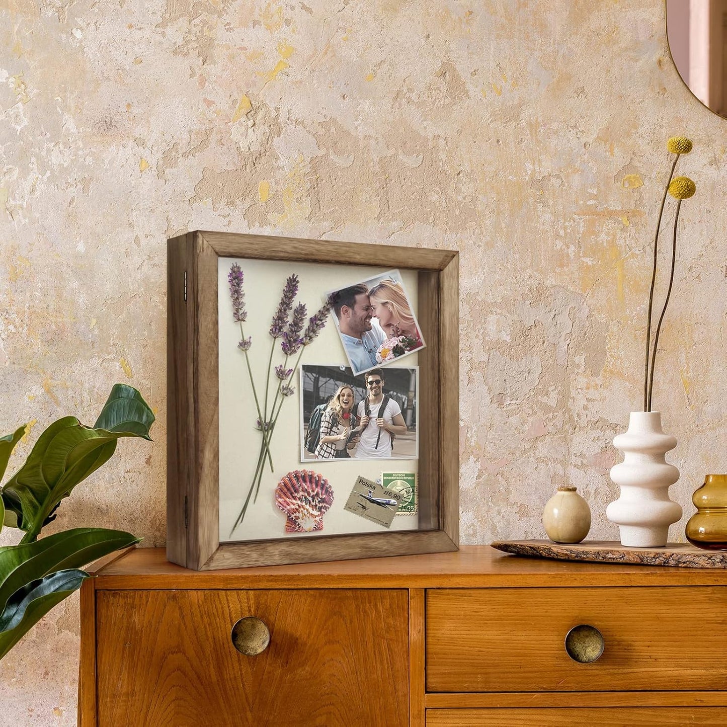 TJ.MOREE Shadow Box Display Case 11 x 11 Flowers Shadow Box Frame with Glass Window Picture Frame Wedding Bouquet Memorabilia Medals Photos Memory Box for Keepsakes - Carbonized