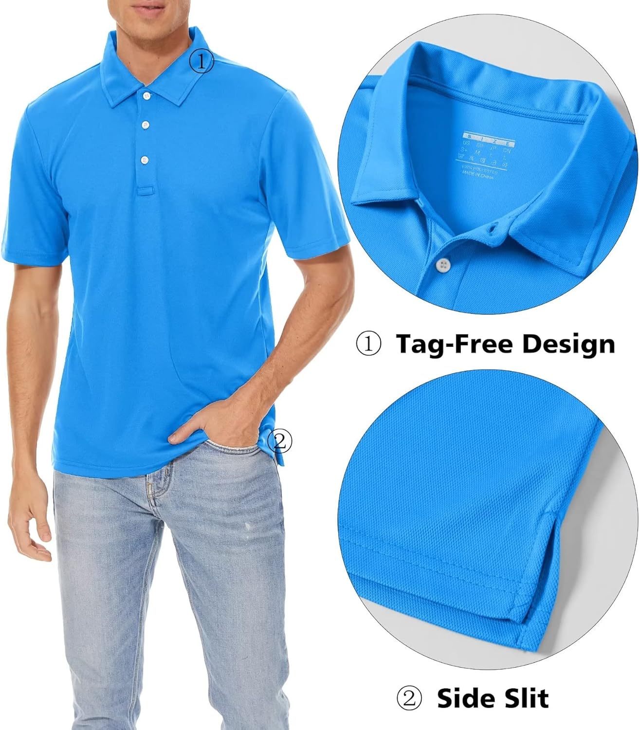 MAGCOMSEN Men's Polo Shirts 3 Buttons Casual Work T Shirts Quick Dry Short Sleeve Golf Shirt Pique Jersey Outdoor Performance