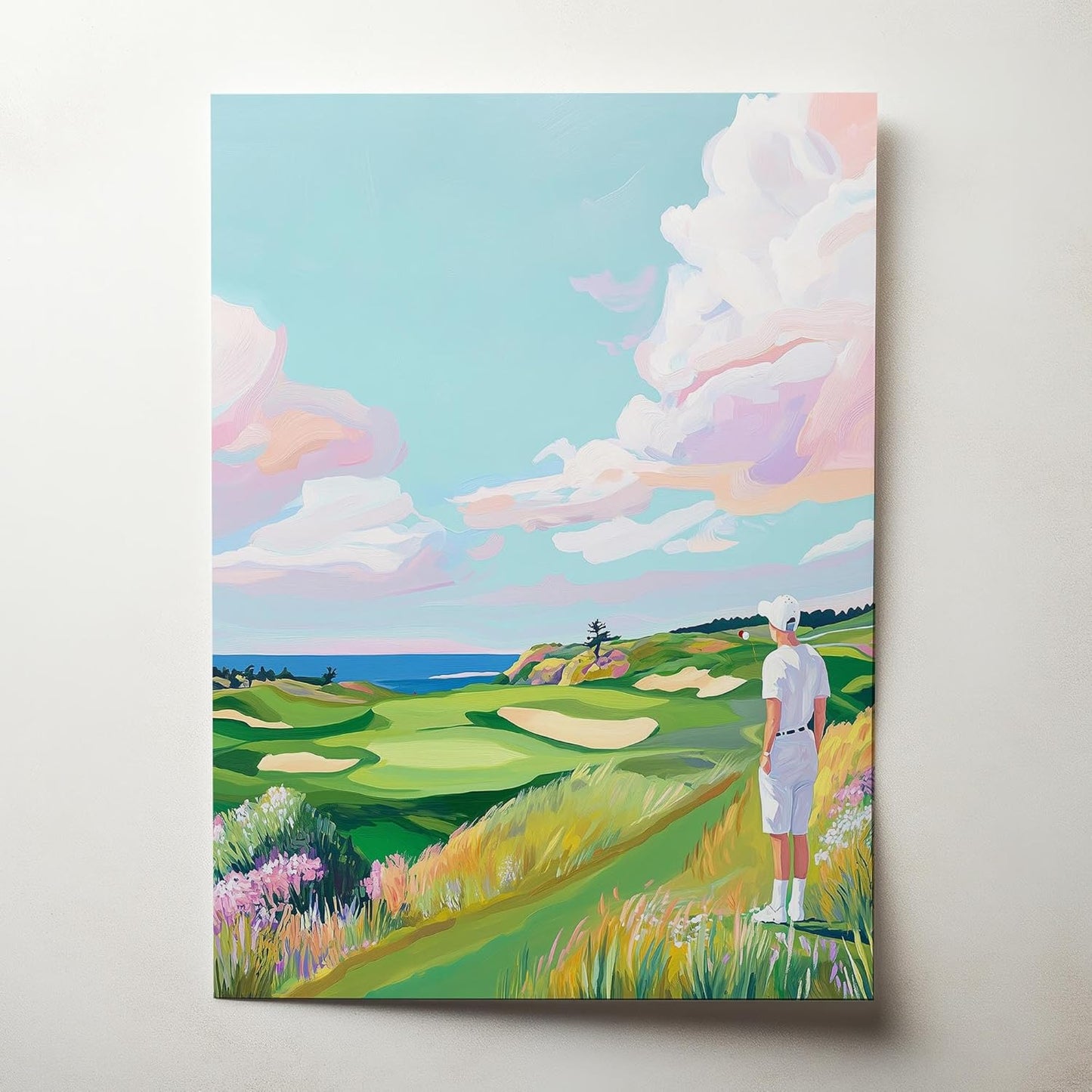 Golf Course Floral Pastel Art Print Posters - Premium Giclee Fine Art Prints - Golf Course Home Decor Posters, Golfer Art Prints for Home and Office Decor - Vintage Aesthetic, Ready to Frame