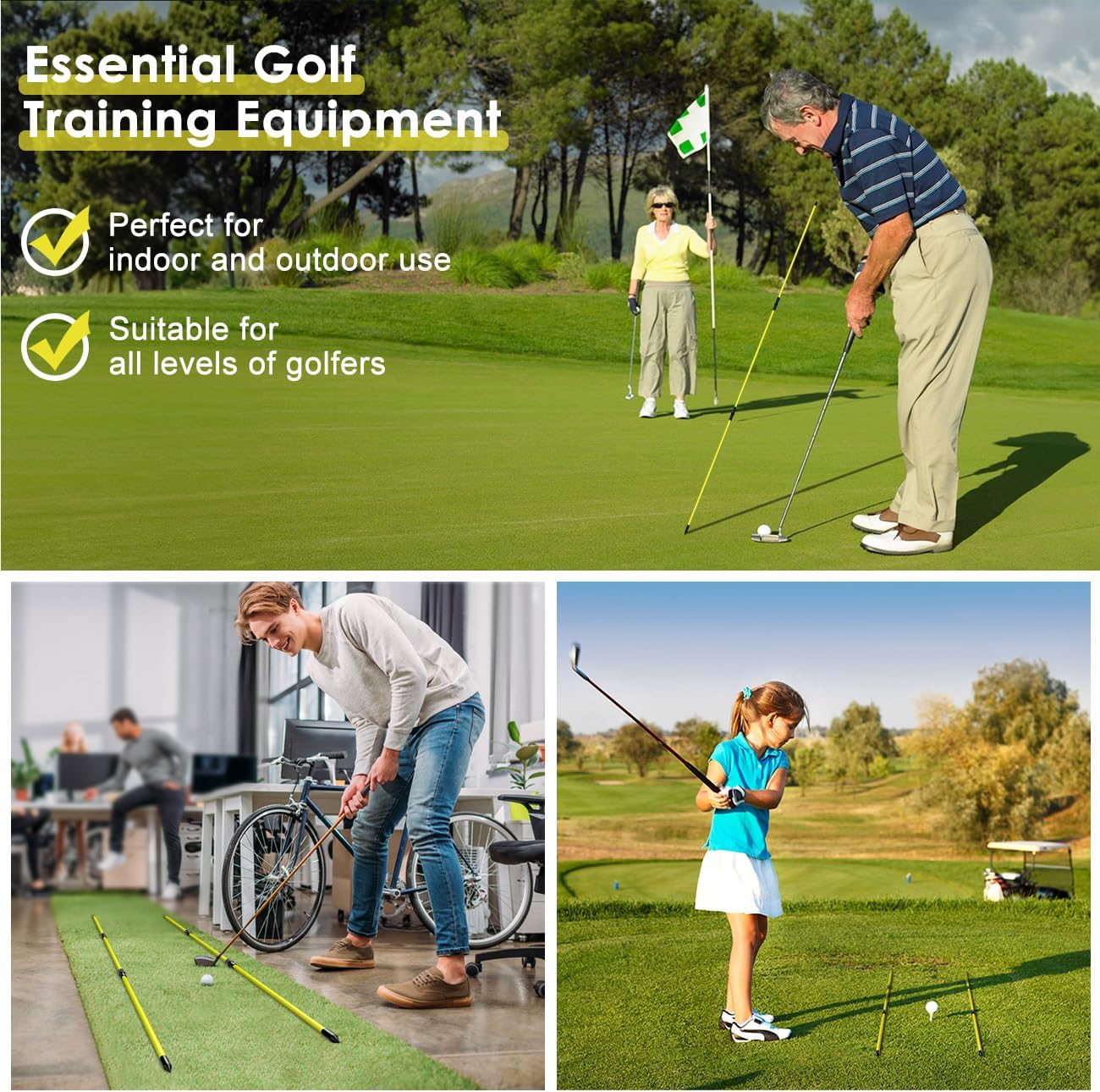 Rhino Valley Golf Alignment Sticks - 48" Collapsible Golf Practice Rods for Aiming, Putting, Full Swing Trainer, Posture Corrector with Clear Tube Case, Golf Training Equipment