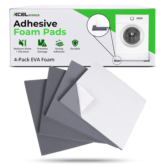 XCEL Set of 4 Gray Multi-Purpose Anti-Vibration Pads with Self Adhesive – Protection for Furniture & Appliances – Closed Cell Foam Rubber Pad, 12” x 12” x ¼”