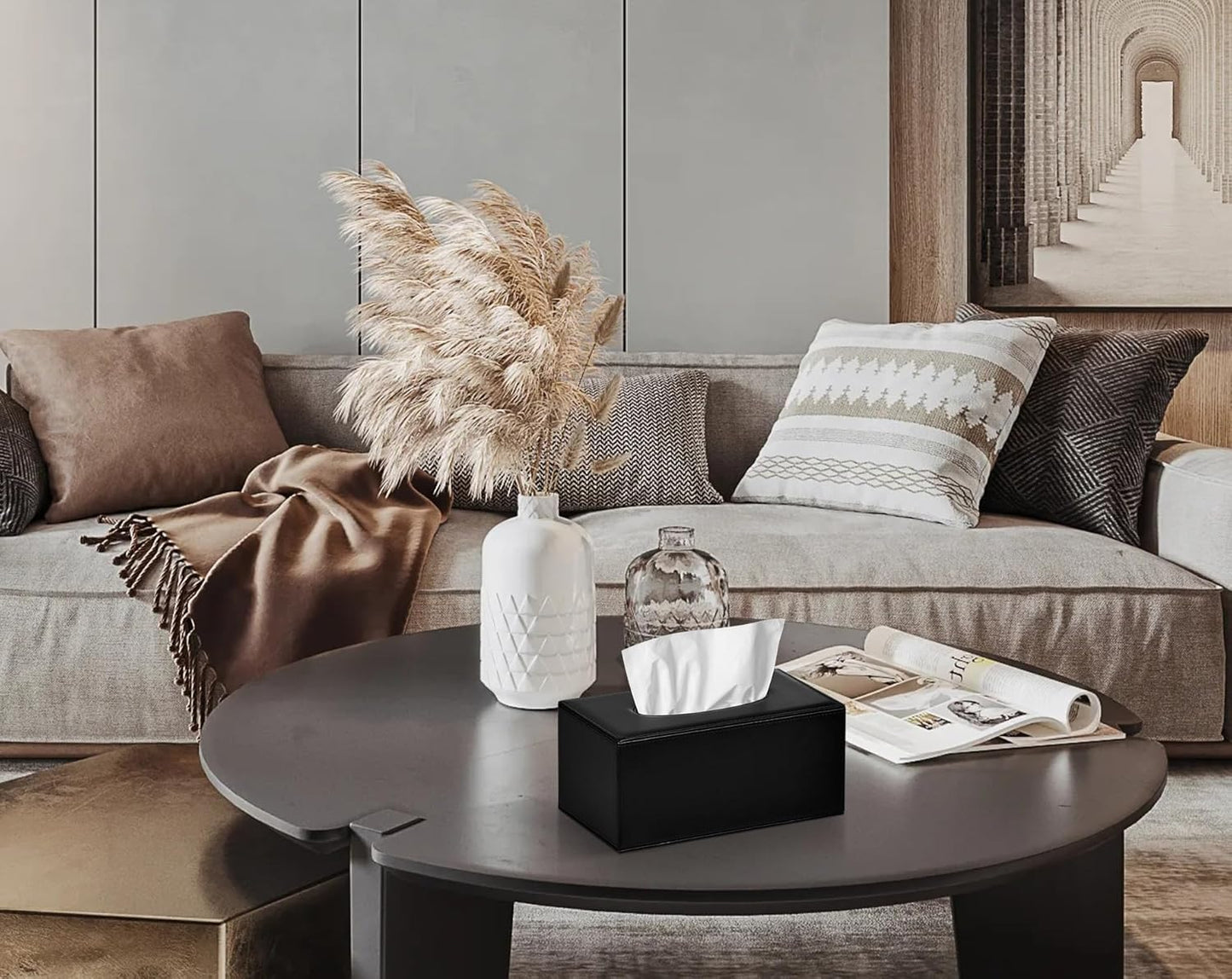 Tissue Box Cover Rectangular Tissue Box Holder for Bathroom (Black)