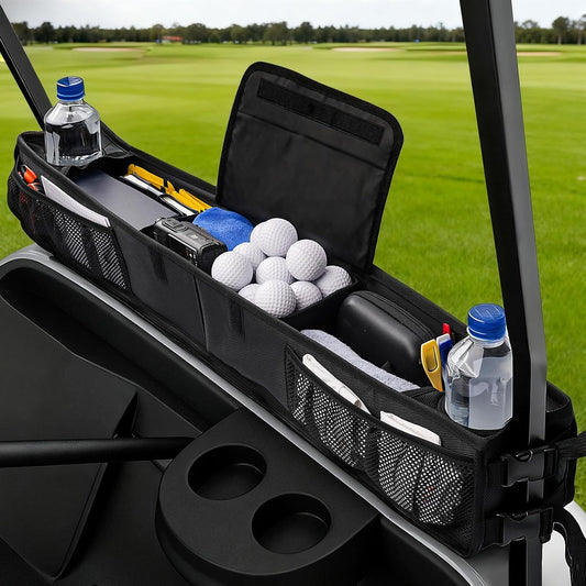 Golf Cart Storage Basket, No-Drilling Golf Cart Front Basket with Cooling Compartment & Adjustable Anti-Slip Buckle Strap, Fits Club Car, EZGO, Drive, Kandi Electric and ICON