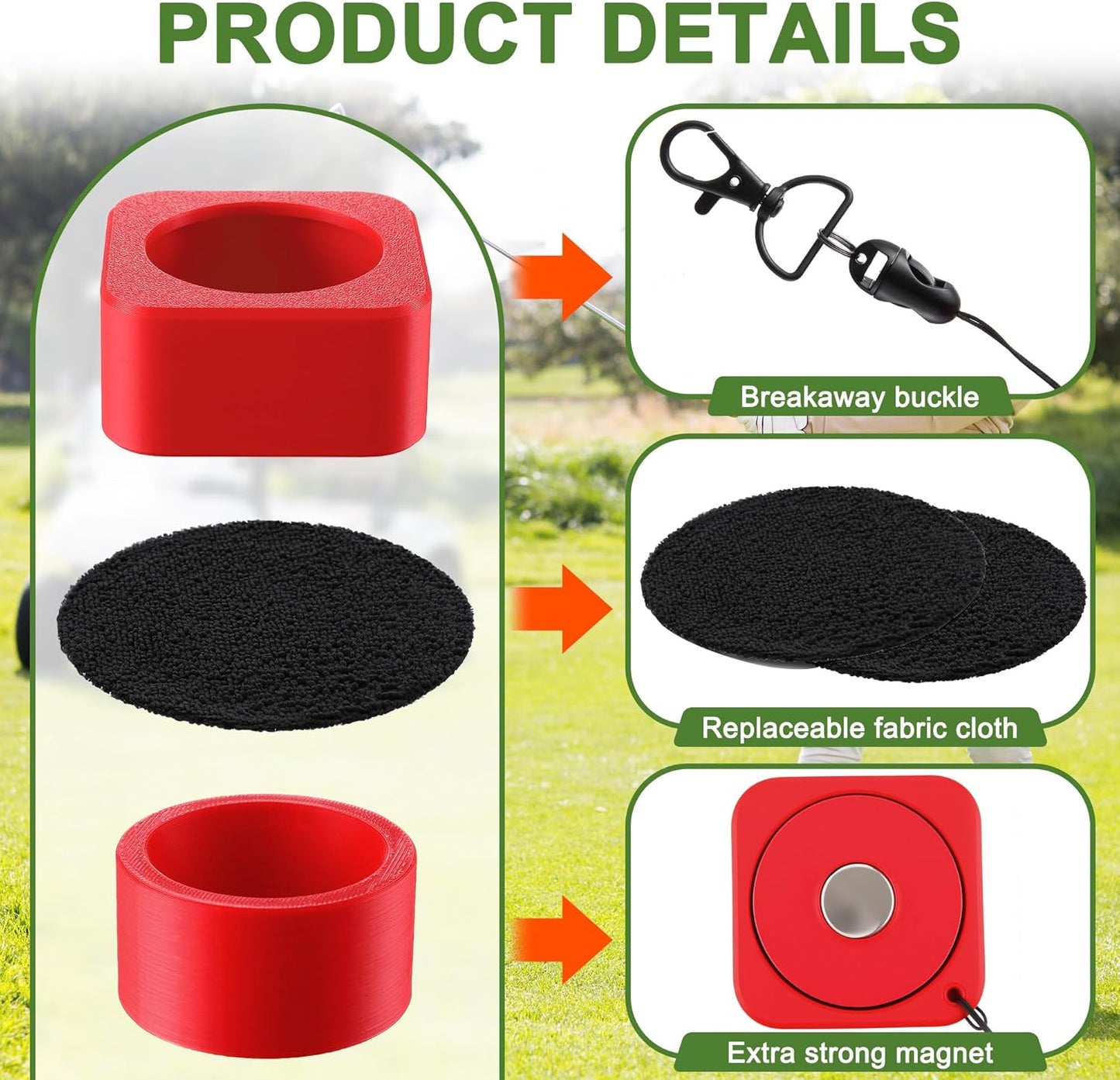 2 Pack Portable Golf Ball Cleaner, 3D Printed Magnetic Golf Ball Washer Tool, Clip on Accessories for Bag or Cart, 4 Pcs Removable and Replaceable Soft Microfiber Cloth, for Gift Giving