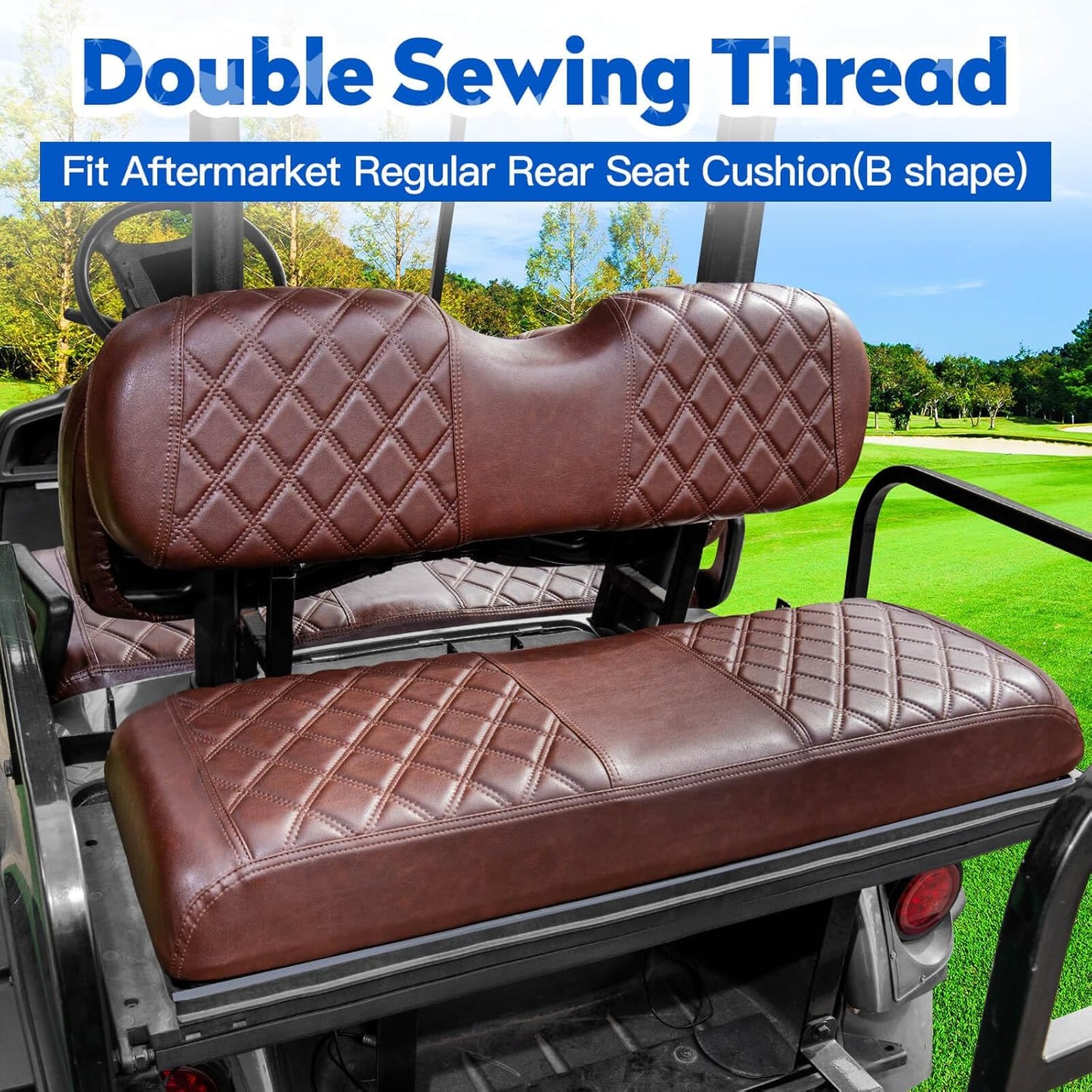 NOKINS 4PCS Golf Cart Seat Covers Kit, Front and Rear Seat Covers Fits YAMAHA/G29/Drive2 Standard Seat Cushion, Yamaha Vinyl Diamond Replacement Seat Covers, No Stapler(Brown Brown 8438)