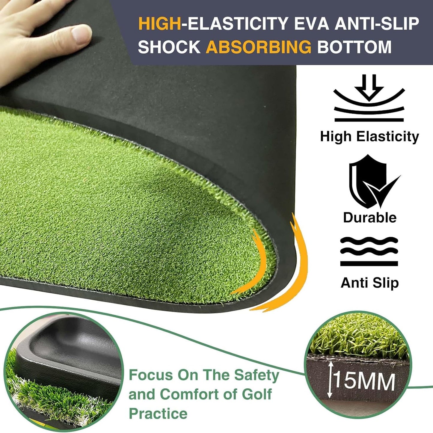 Upgraded 5x4ft Golf Hitting Mats,with Ball Tray, Thick Turf, 3 Tees for Driving Range, Indoor & Outdoor Practice Hitting, Swing & Chipping, Premium Dual-Turf Golf Mats Ideal Gifts for Men Dad.