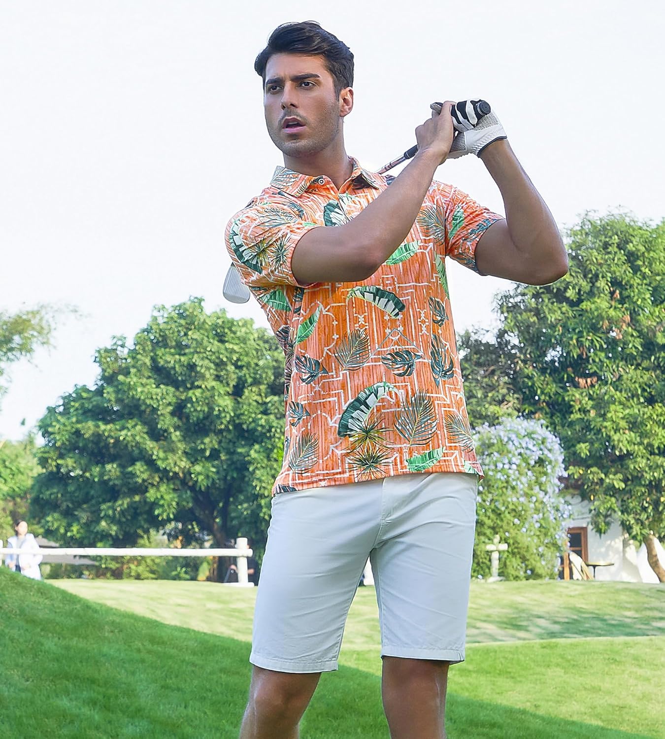 Alex Vando Mens Hawaiian Golf Shirt Moisture Wicking Digital Print Golf Shirts for Men