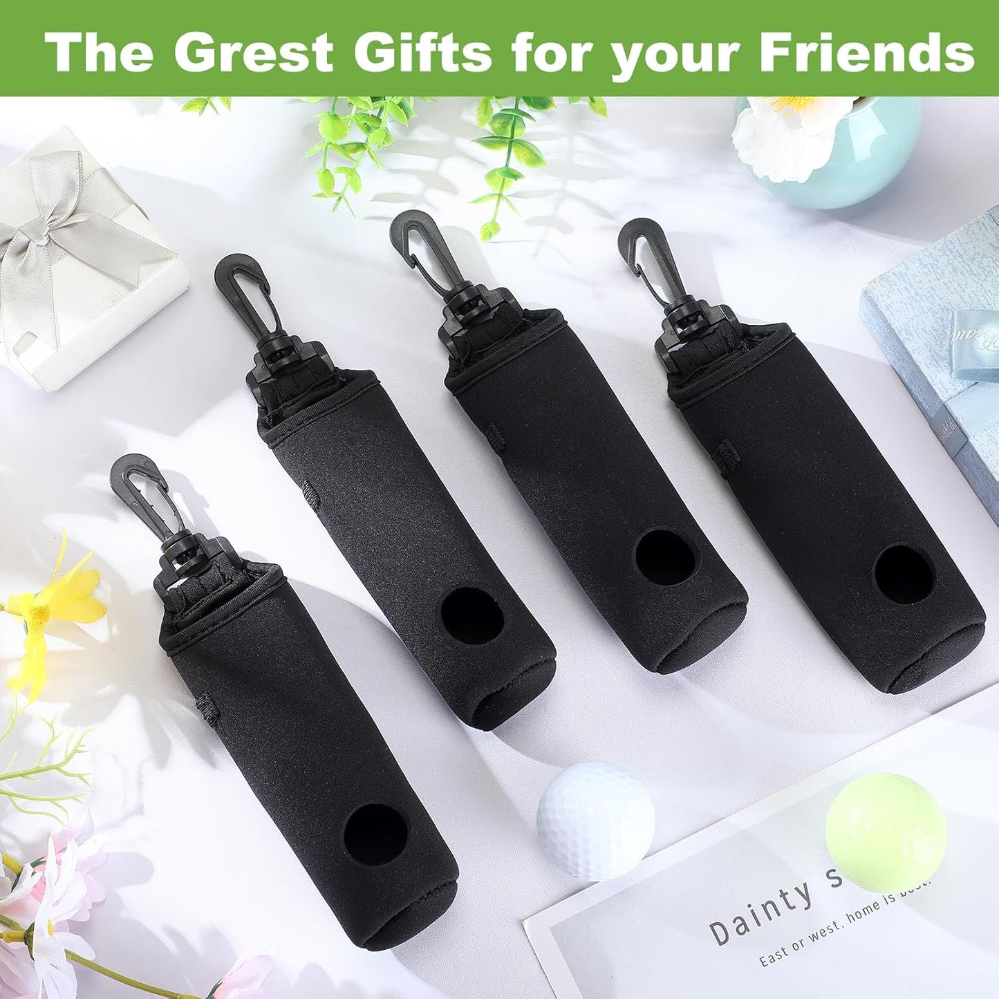 4 Pieces Golf Tee Holder Golf Ball Carry Bag Pouch Ball Holder Keychain Belt Clip Gifts Accessories
