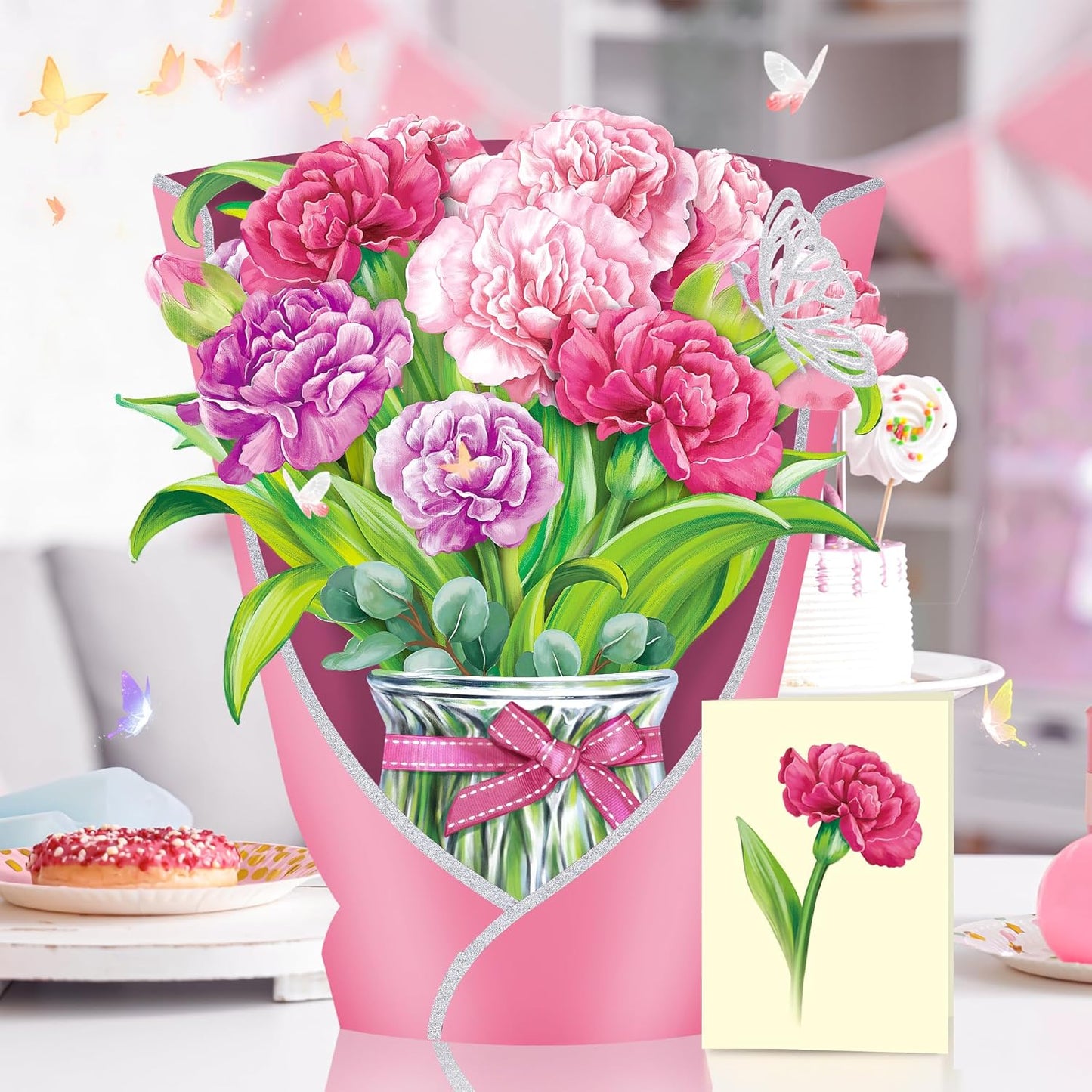Airpark Pop Up Flower Card, 3D Greeting Card – Pink Carnations – For Mom, Grandma – Ideal for Mother’s Day, Birthday, Appreciation