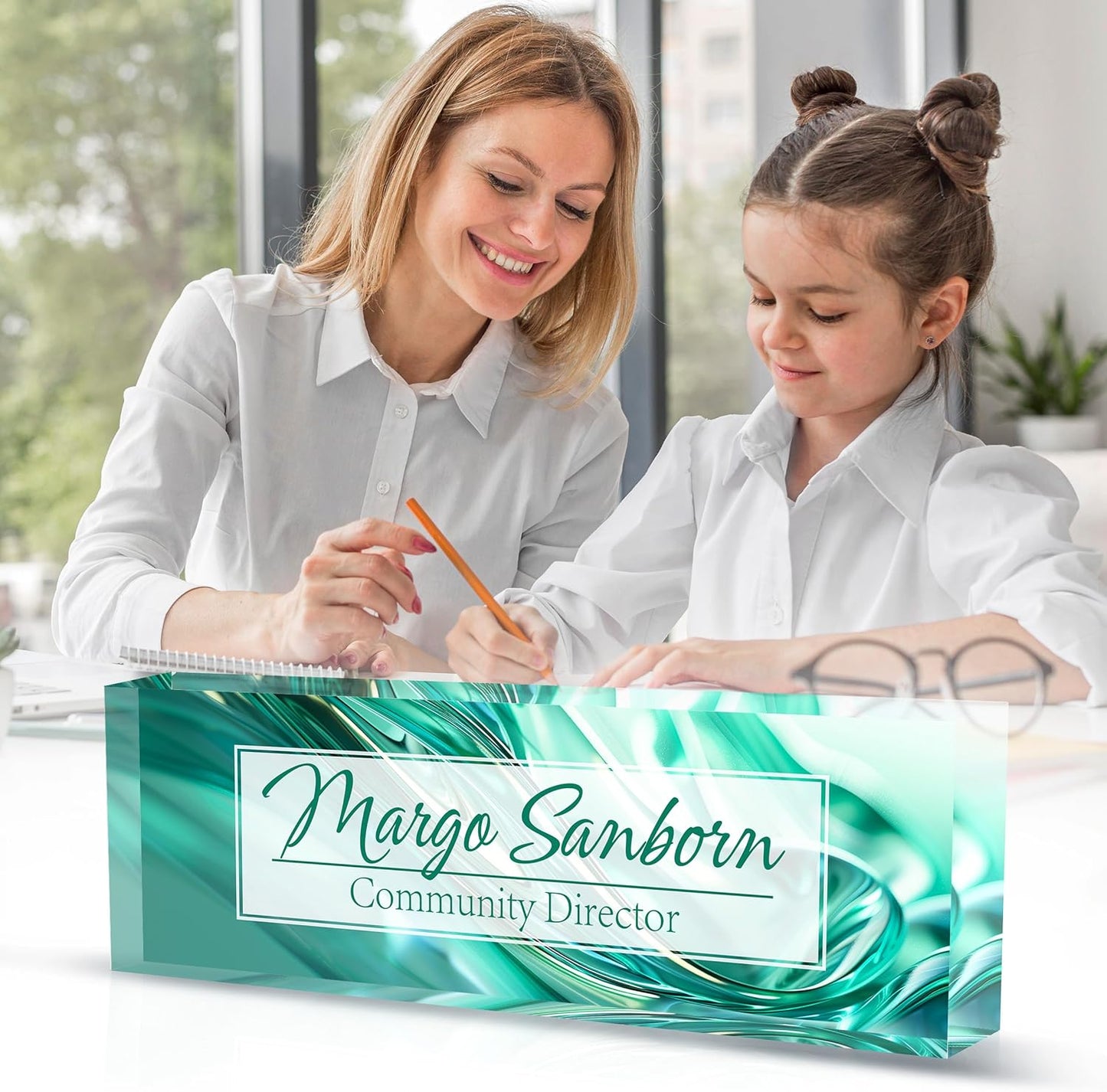 Personalized Name Plate for Desk Custom Acrylic Desk Name Plate Custom Employee Appreciation Gifts Office Gifts for Women, Men, Boss, Coworkers, Teacher, Nurse (Green Glaze)