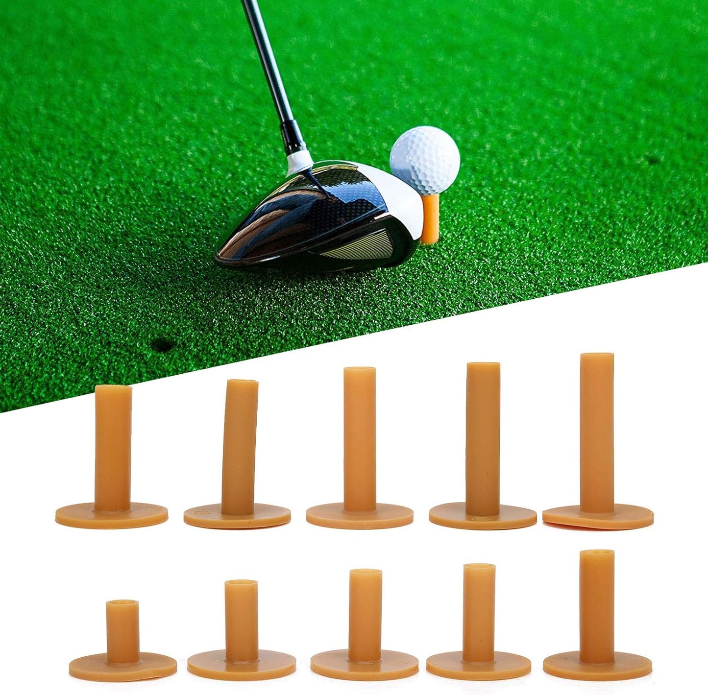 Agatige 10pcs Rubber Golf Tees Set, Golf Trainer Aid Tee Holder Driving Range Golf Accessory Ball Seat for Golf Hitting Mats and Indoor Outdoor Training