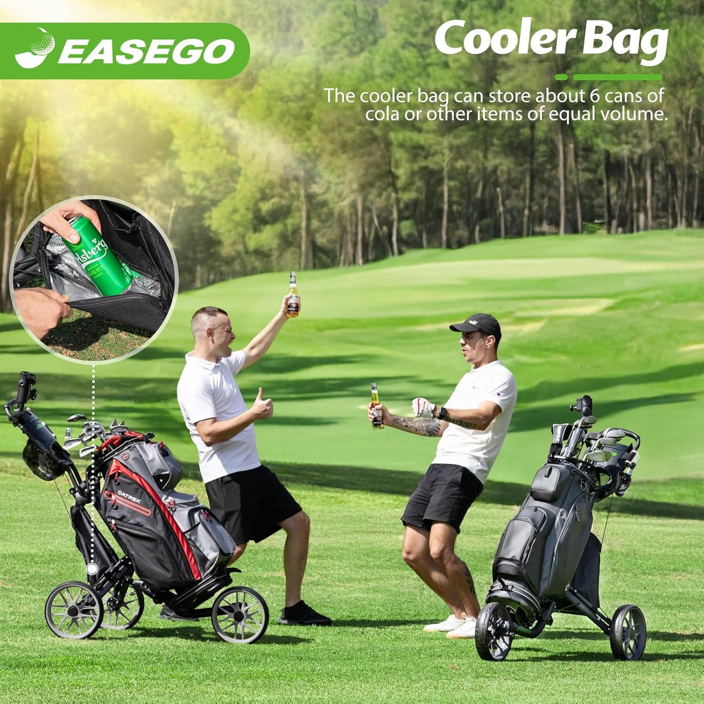 Golf Push Cart 3 Wheel : Golf Bag Cart Foldable with Phone Holder/Cup/Umbrella Holder Compact Golf Pull Carts Quick Fold Golf Caddy Push Carts with Large Wheelbase for Different Terrain