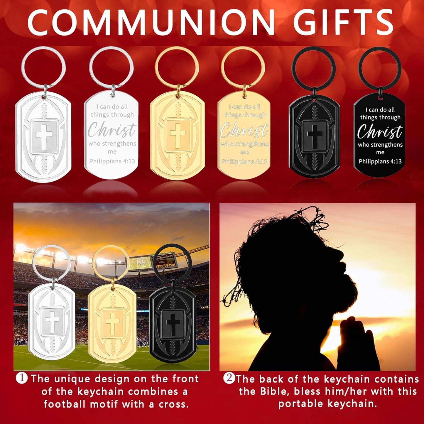 Football/Baseball/Soccer/Basketball Keychain for Men First Communion Baptism Confirmation Mens Gifts