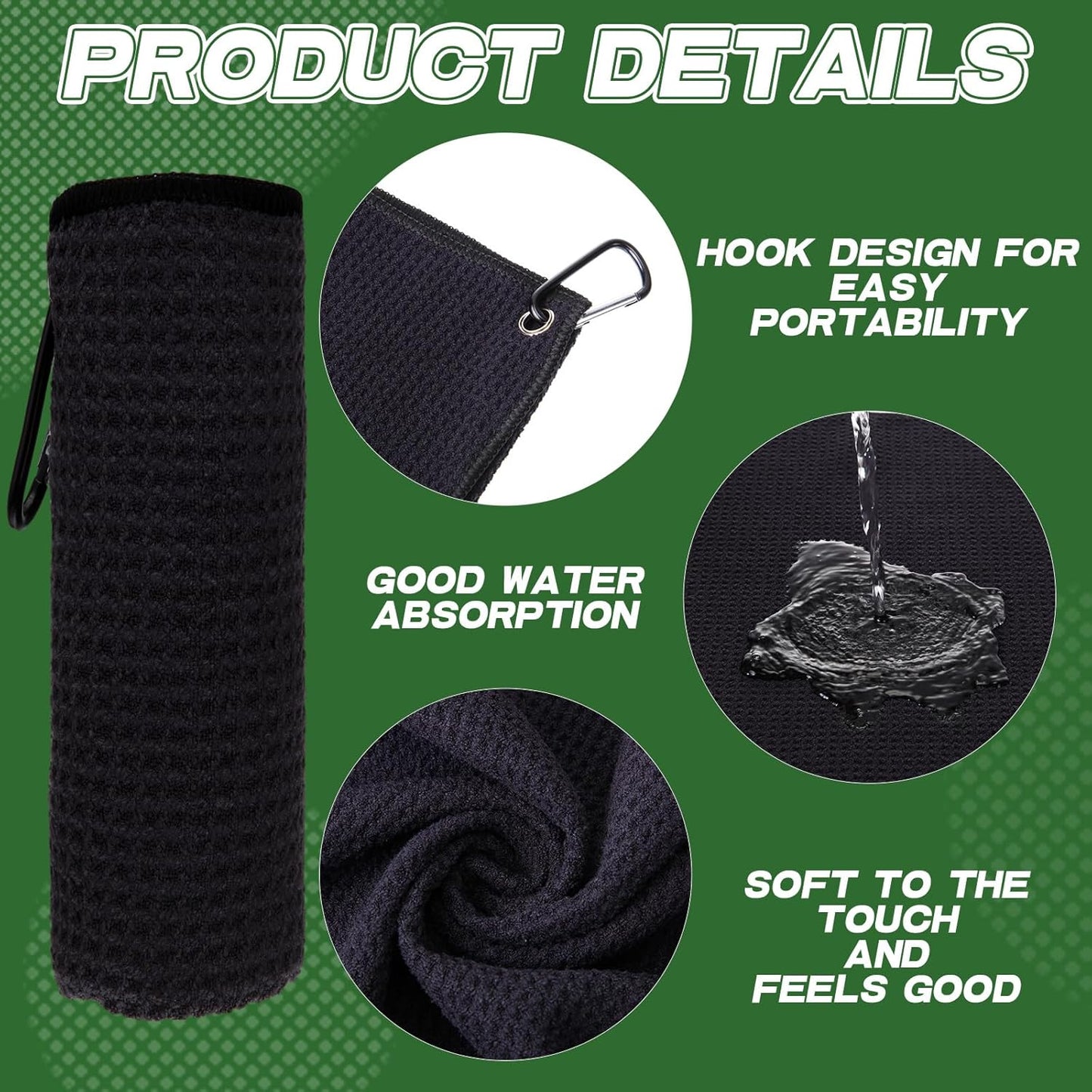 Batiyeer Golf Towels Bulk for Bags 16'' x 16'' Microfiber Waffle Pattern Golf Towel with Clipfor Mini Tournament, Club, Yoga, Fitness