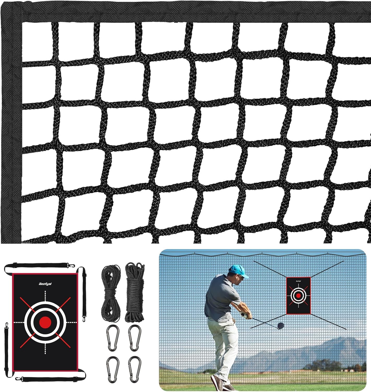 Golf Netting 7Ft,10Ft,15Ft,20Ft Golf Practice Net for Garage, Sport Practice Barrier Net, Heavy Duty Nylon Sport Netting Golf Hitting Net for Baseball, Hockey, Soccer, Tennis DIY Ball Net for Backyard