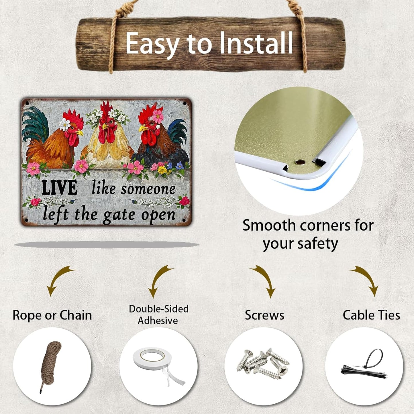 Funny Farmhourse Chicken Coop Metal Tin Signs 12x16 Inch Vintage Chicken Decor Sign Live Like Someone Left The Gate Open Poster Home Kitchen Garden Restaurant Rooster Outdoor Wall Art Decor