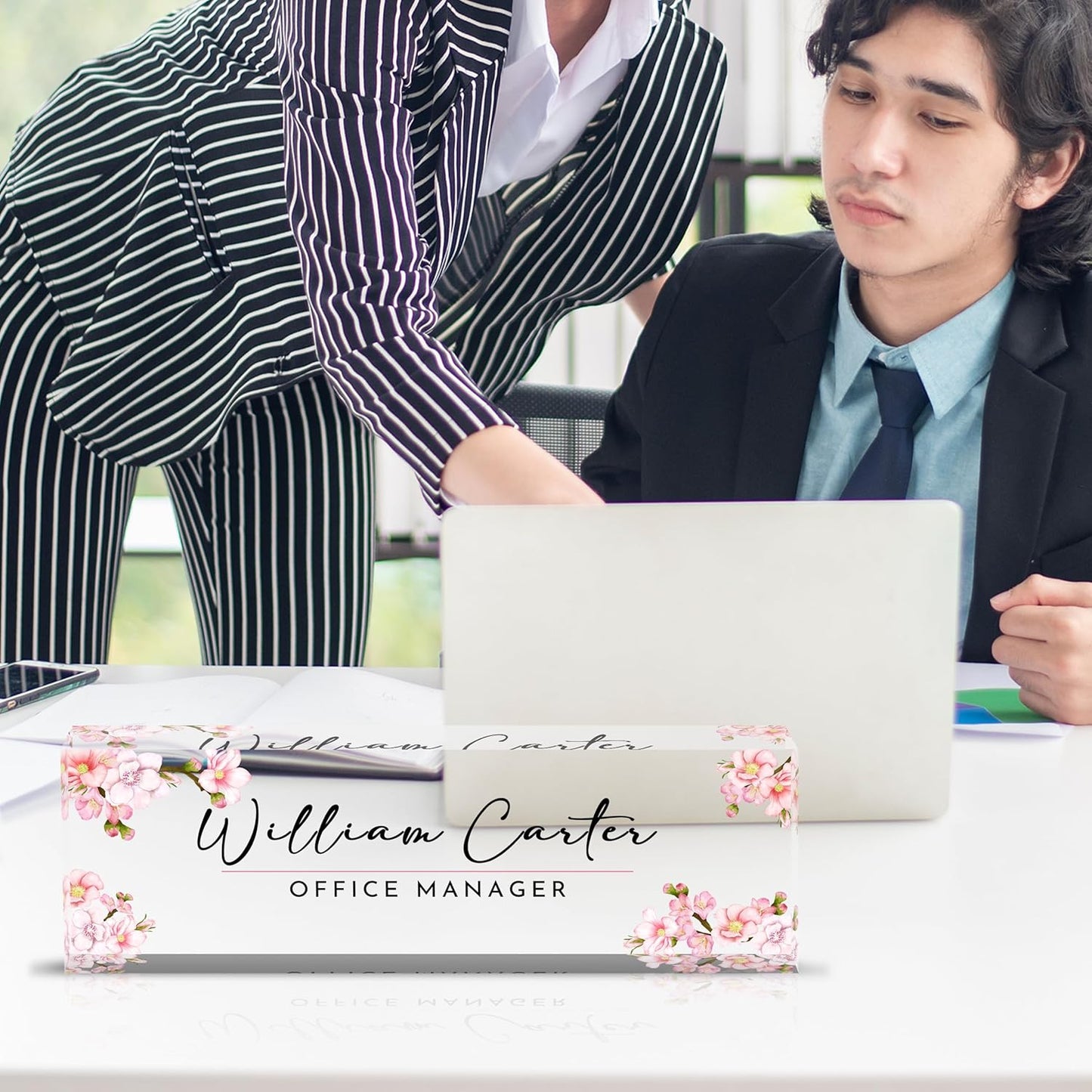 Personalized Name Plate for Desk Custom Acrylic Desk Name Plate Custom Employee Appreciation Gifts Office Gifts for Women, Men, Boss, Coworkers, Teacher, Nurse (Sakura A)