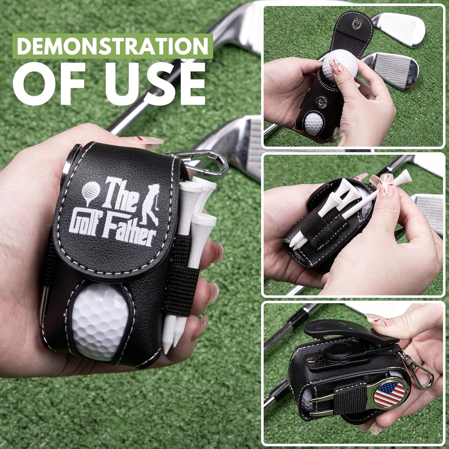 Golf Ball Bag Pouch with Golf Tee Holder Leather Golf Ball Pouch with Belt Clip Golf Ball Bag for Men and Women Storage Gift