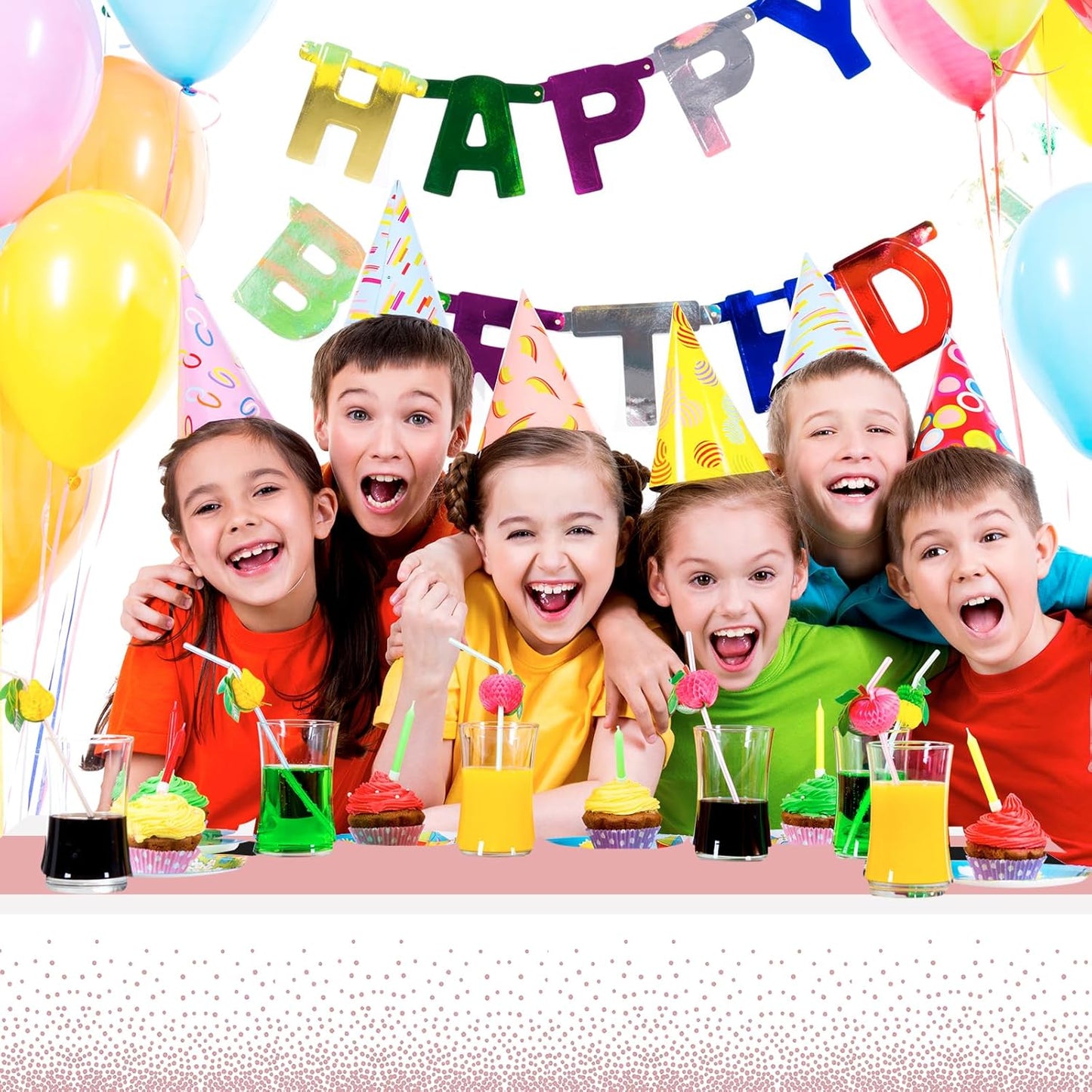 6 Pack Rectangle Plastic Dot Tablecloth Set, 54 X 108 Inch Plastic Table Cover, 12 x 108 Inch Satin Table Runners for Wedding Graduation Birthday New Year Party Decorations (White, Rose Gold)