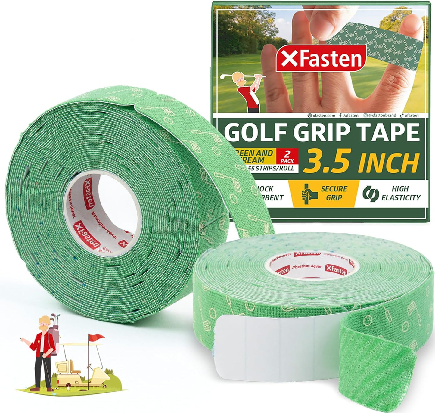 XFasten Golf Tape for Fingers Precut Strips - Waterproof Golf Finger Tape Grip, Athletic Blister Protection Sports Wrap Strips, 4-Way Stretch, Soft-Edged, Sweatproof, and Residue-Free