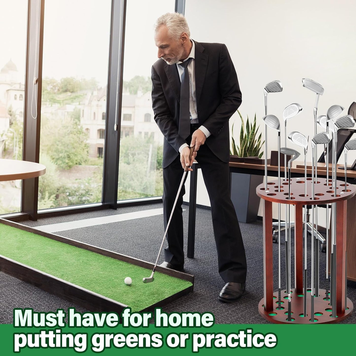 Wooden Golf Club Display Rack Pool Stick Holder Putter Stand for 22 Multiple Golf Club Organizer for Home Office