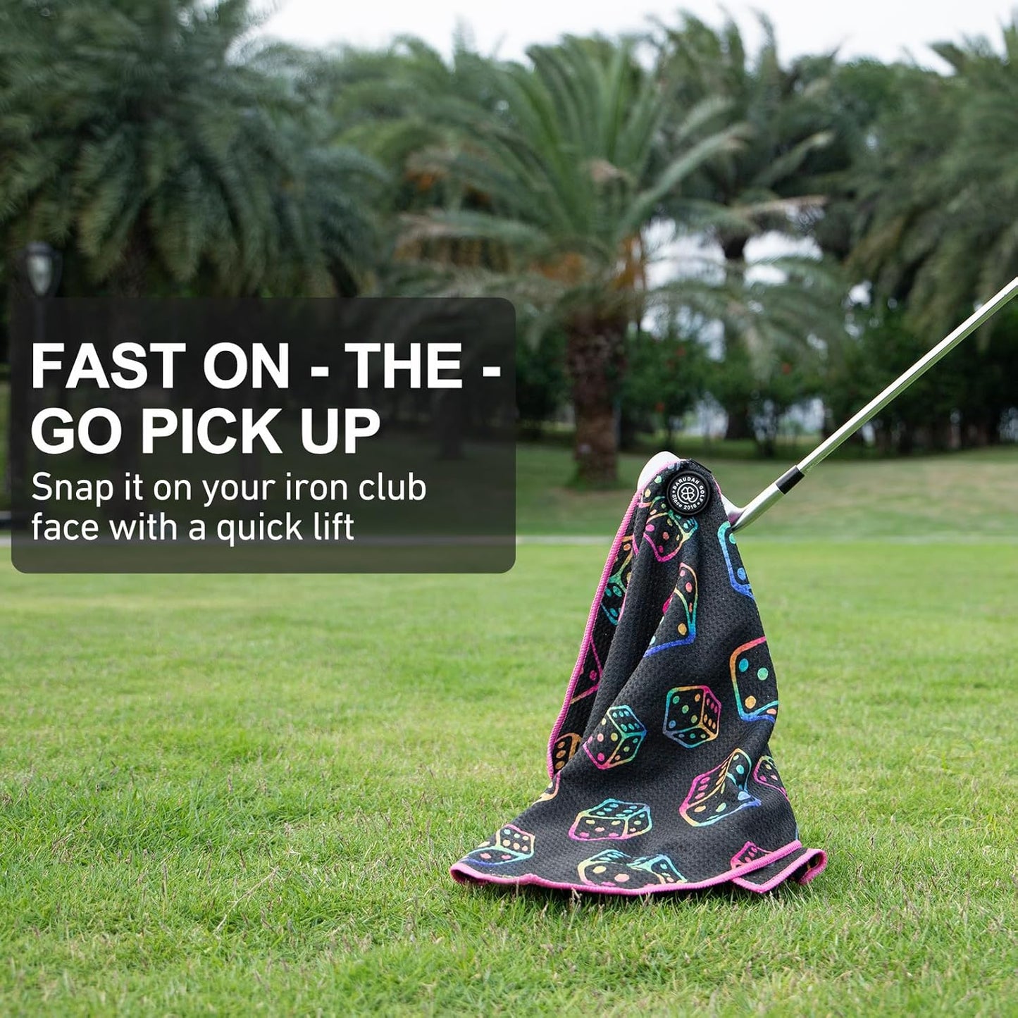 Magnetic Golf Towel for Men Women Golfer - Microfiber Golf Towel Magnet with Waffle Texture - Strengthen Magnet Golf Towels for Strong Hold to Metal Objects (Black Rainbow Color)