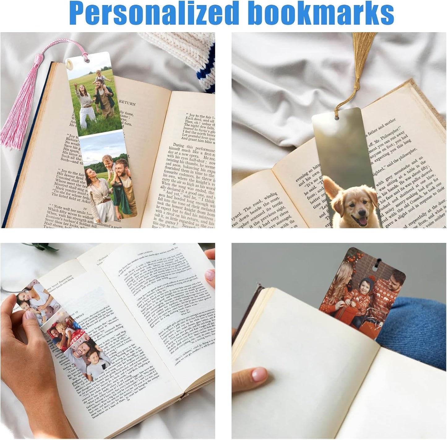 Custom Metal Bookmark, Personalized Double-Sided Bookmark with Text & Photo, Customizd Book Mark with Tassel for Book Lovers Women Men Birthday Christmas Anniversary Present