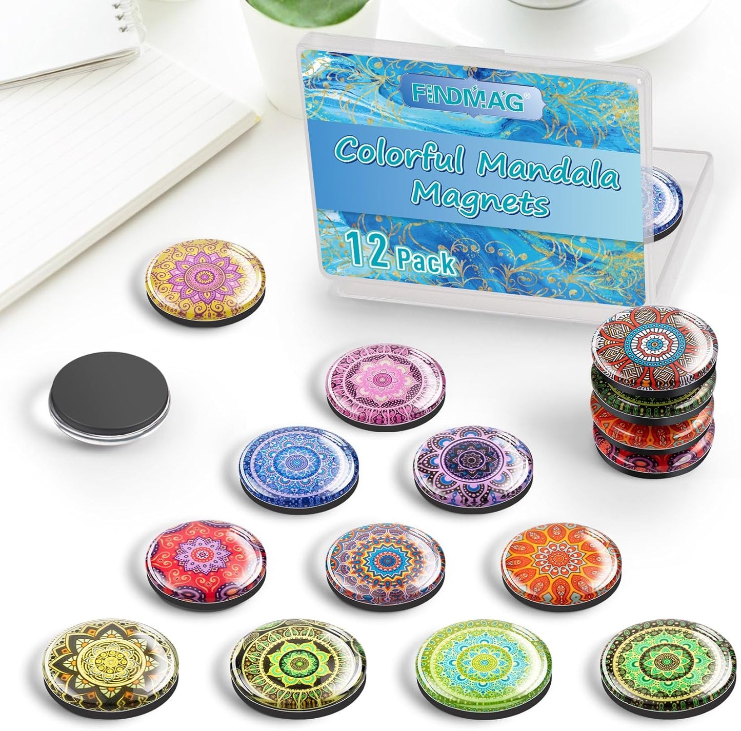 FINDMAG 12 Pcs Glass Fridge Magnets, Cute Fridge Magnet Sticker, Small Magnets for Office, Photo, Cabinet, Locker Accessories and Whiteboard