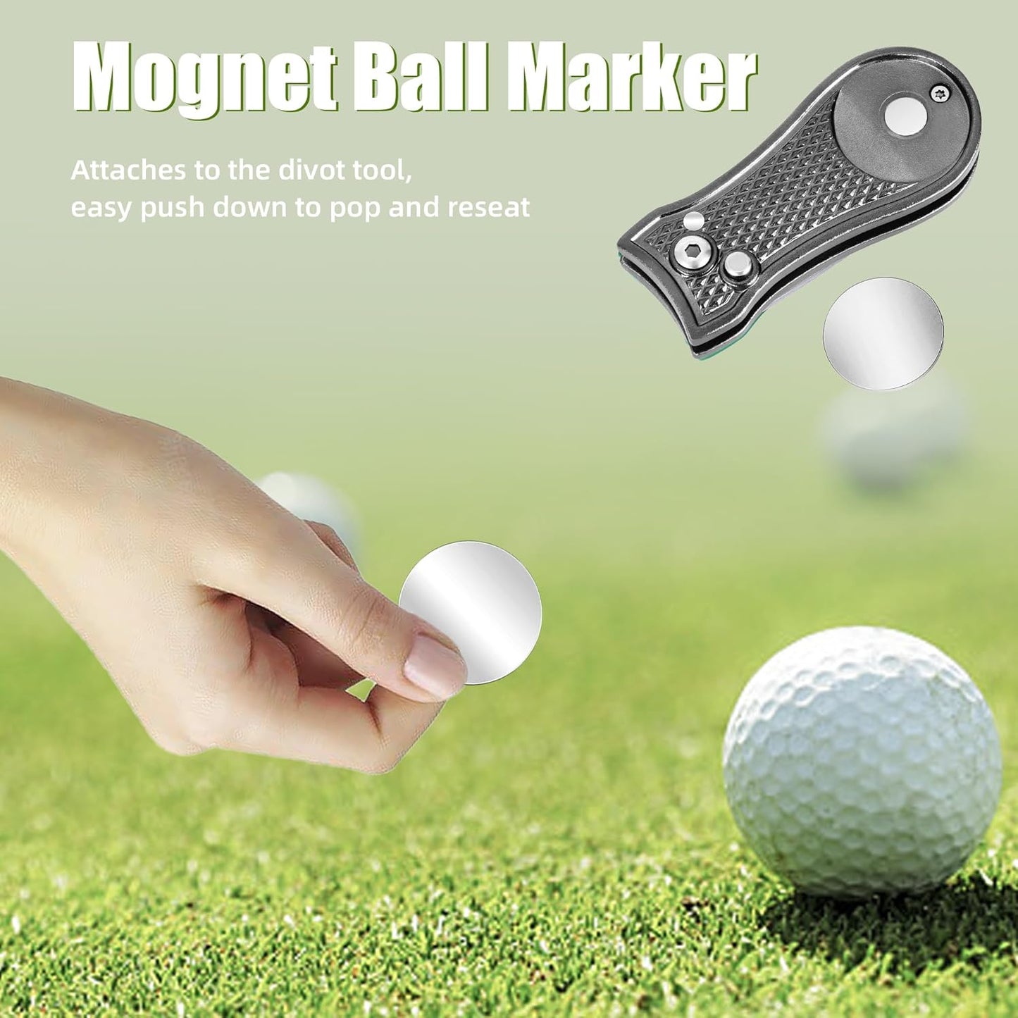Mile High Life Golf Divot Repair Tool, All Metal Foldable Divot Tool with Pop-up Button & Magnetic Ball Marker