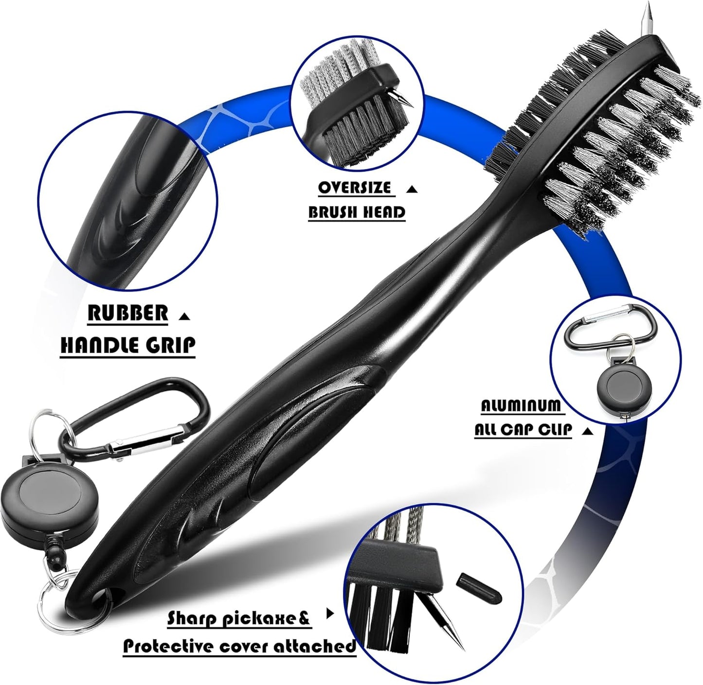Mile High Life Golf Club Brush, Club Groove Cleaner with 2 Ft Retractable Extension Cord and Aluminum Carabiner, Golf Bag Accessories for Men and Women