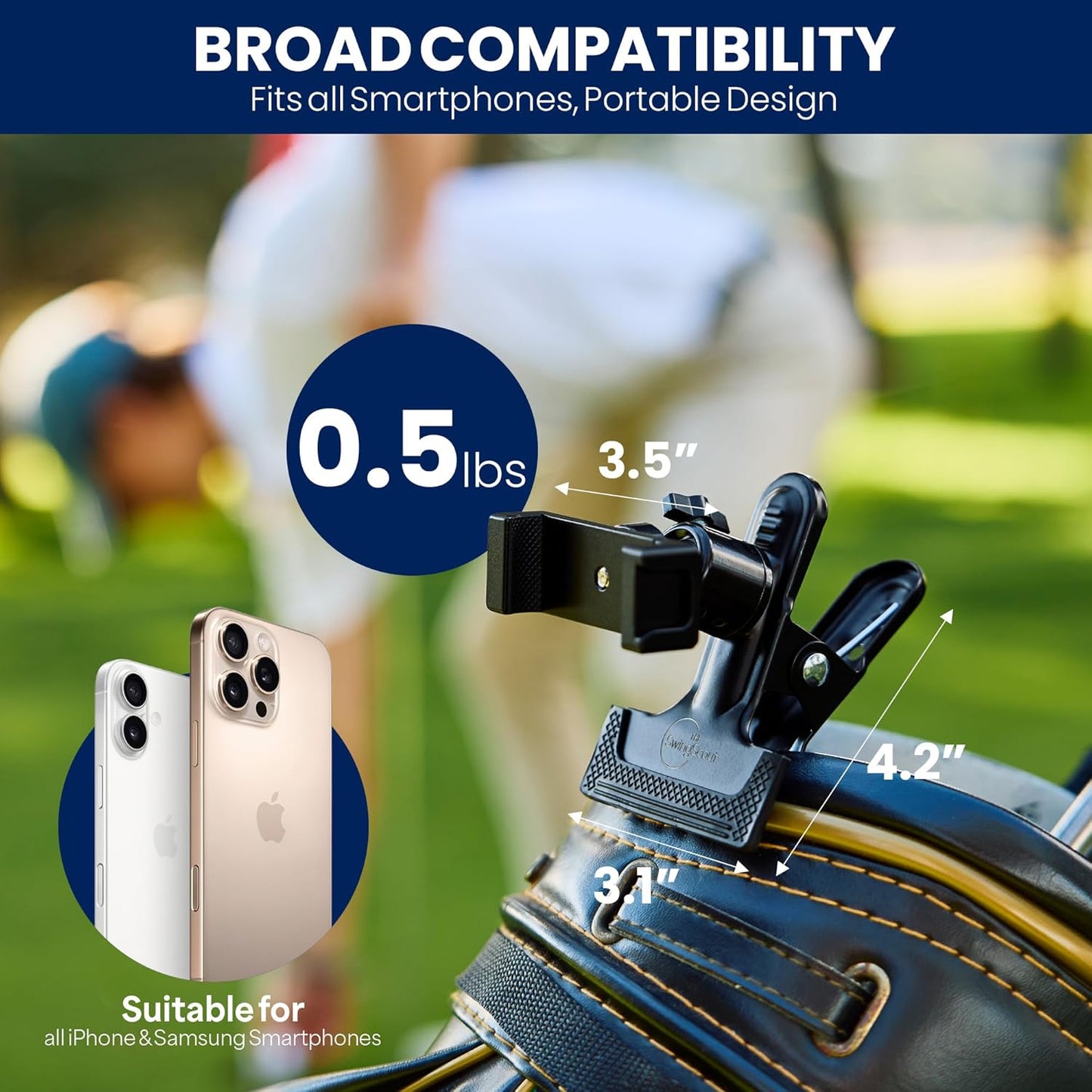 Record Your Golf Swing | Golf Bag Phone Holder | Clip to Your Golf Bag | No Extra Equipment Needed | Quick Setup | Fits Any Cellphone | Perfect Golf Gift