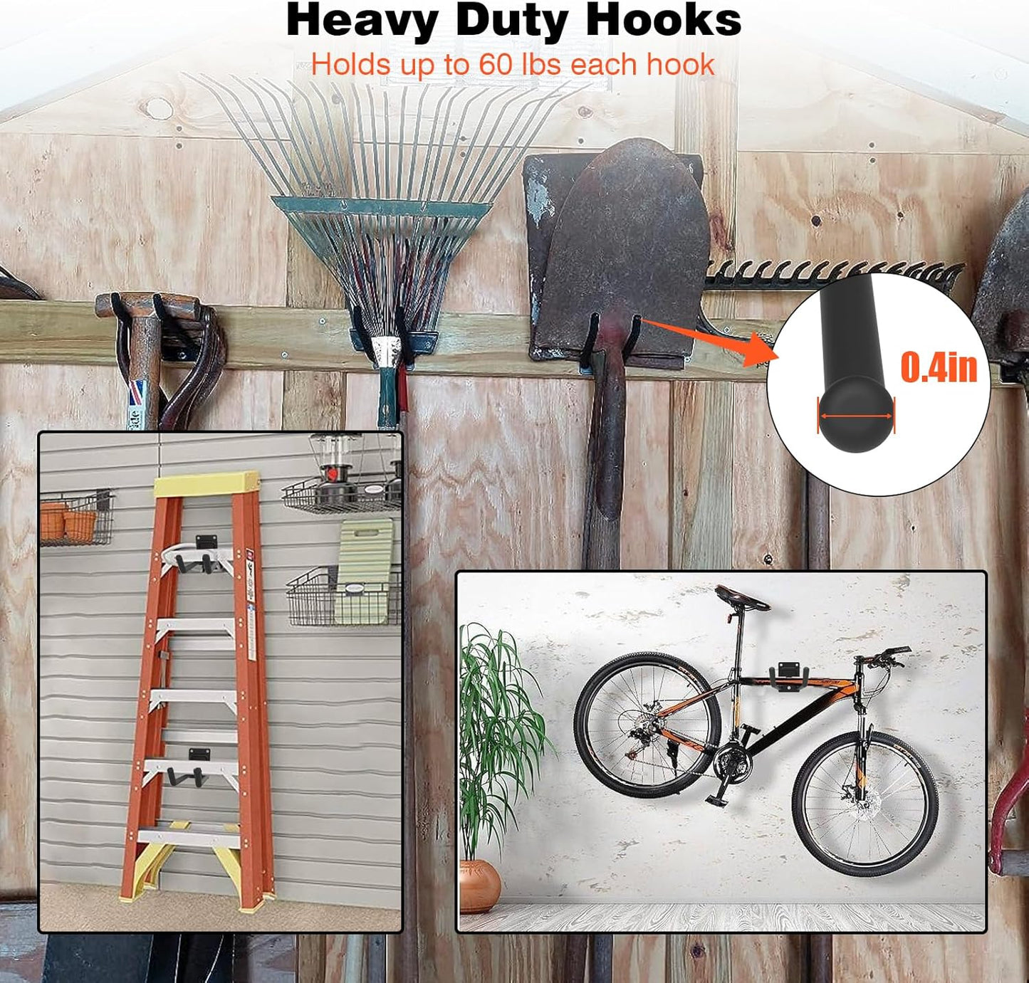 6 Packs 7.8inch Heavy Duty Garage Hooks, Garage Storage Organizer for Tool Organization, Shed Metal Utility Hooks Hanger for Tires, Bikes, Shed, Chair, Ladder, Ski and Snowboard