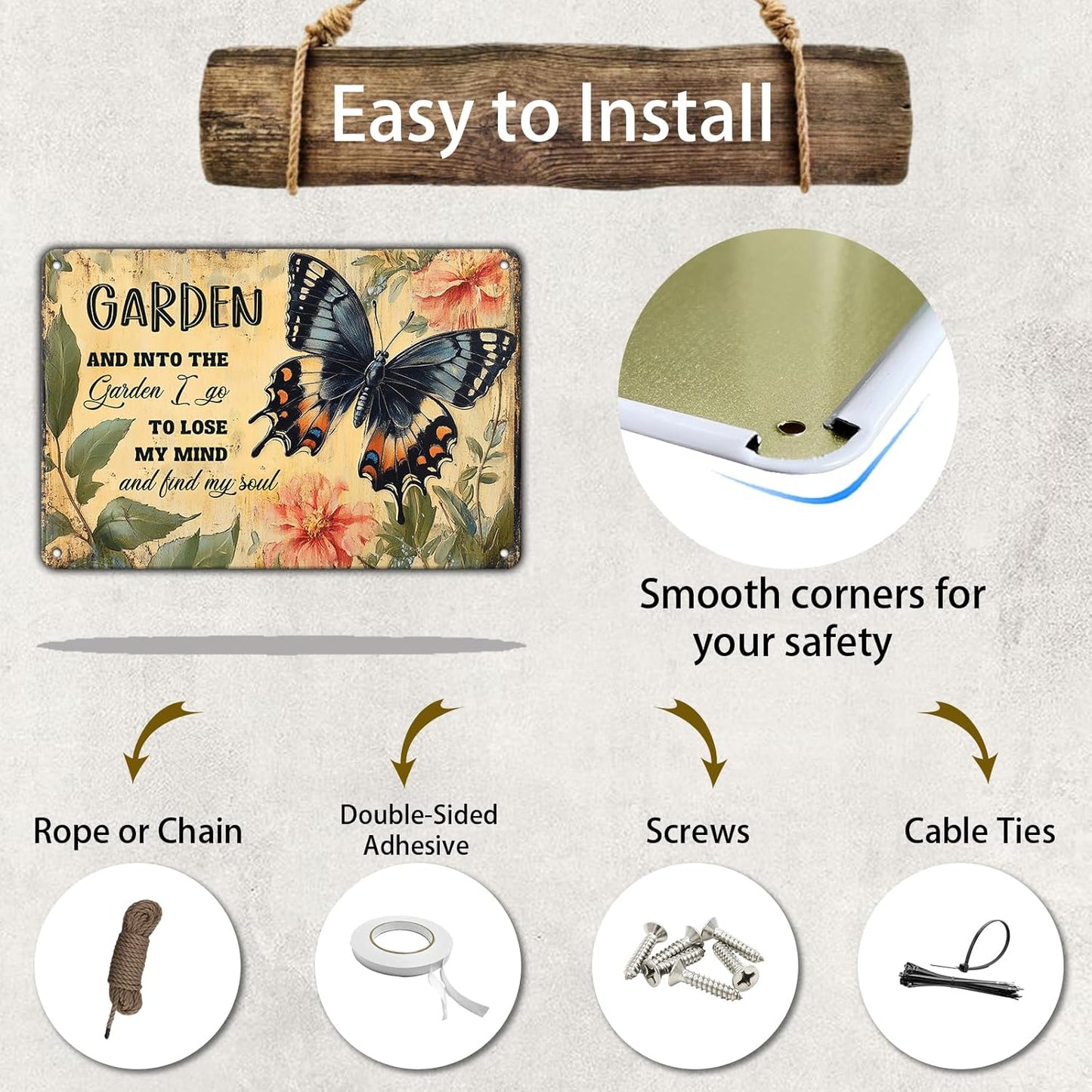 Funny Garden Metal Sign And Into The Garden I Go To Lose My Mind and Find My Soul Butterfly Poster for Farmhouse Home Kitchen 8x12 Inch