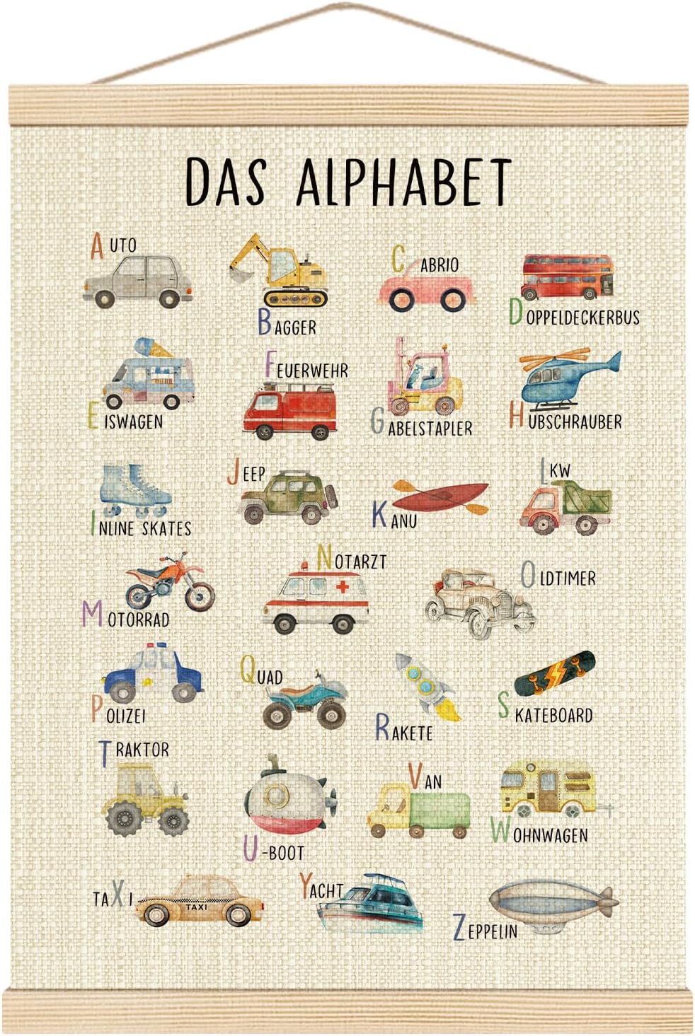 Boat Wades Vehicles Abc Wooden Poster Hangers 12x16 Inch,Transport Alphabet Poster Hanger Frame,Abc Posters For Toddlers,Cartoon Vehicle Kids Room Nursery Decor