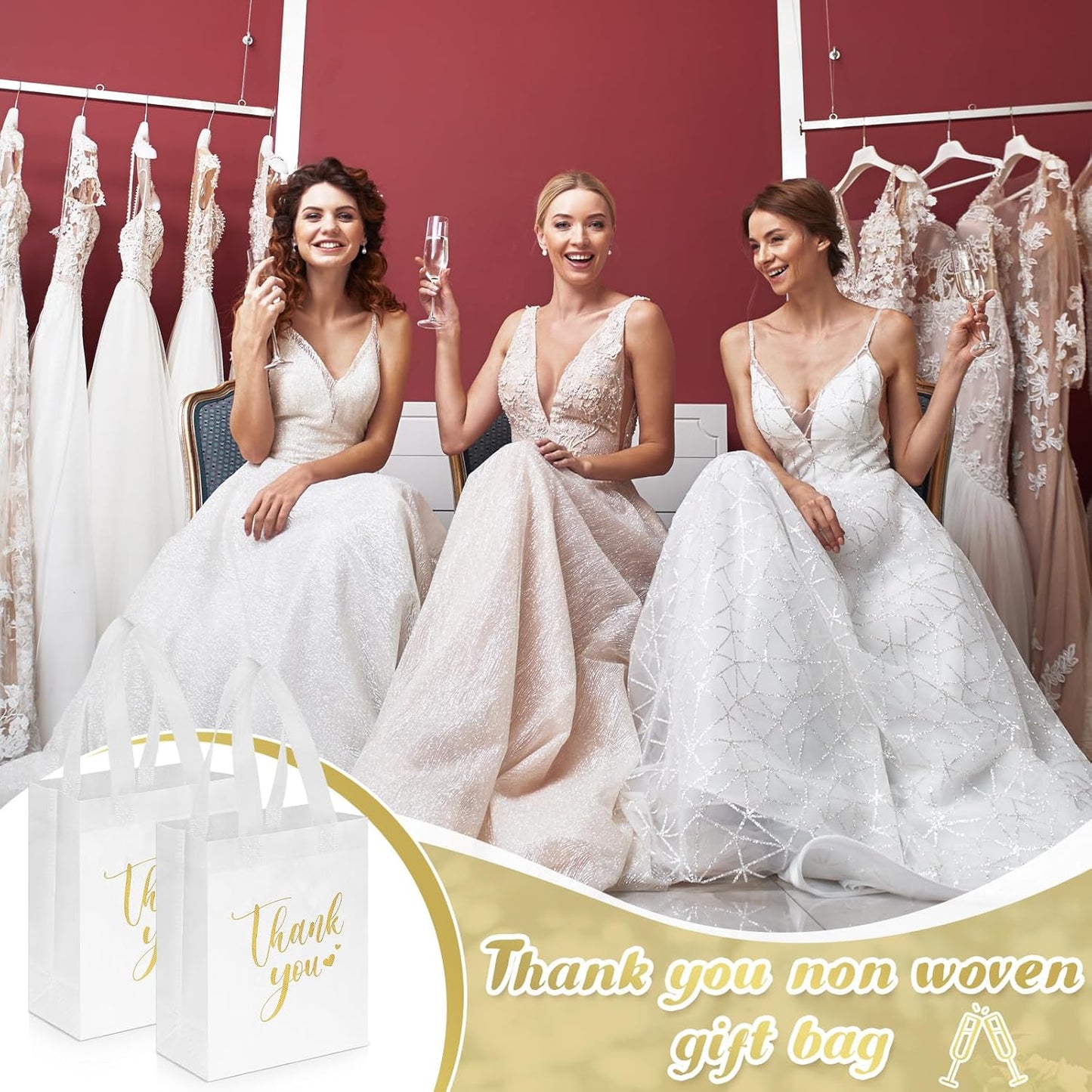 Sweetude 30 Pcs Thank You Gift Bags with Handles Bulk Reusable Goodie Bag Non Woven Foldable Handbag for Graduation Wedding Bridesmaid Gifts(10 x 8 x 4 Inch,White)