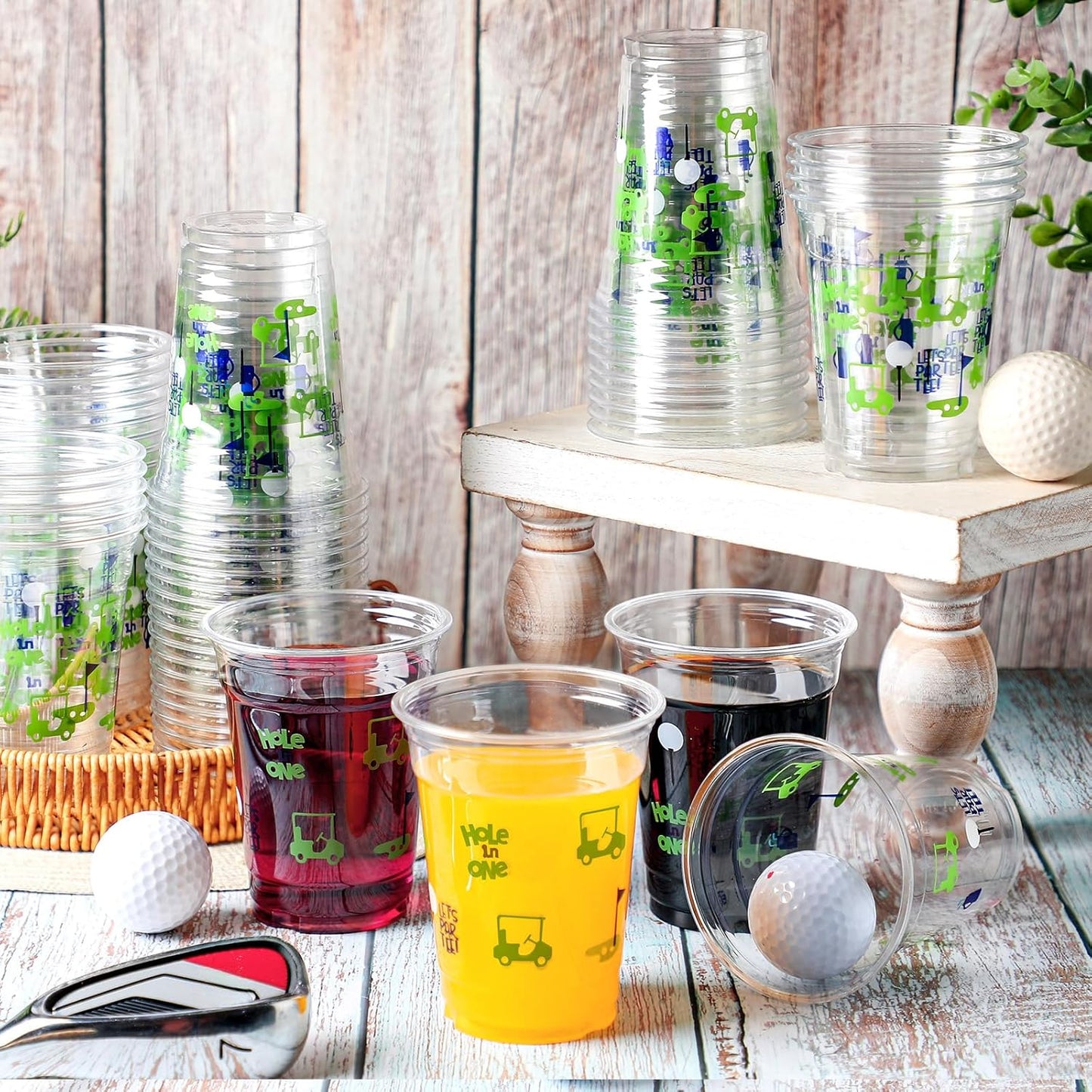 100 Pcs Masters Golf Ball Party Supplies Bulk Clear Plastic Cups 12oz Disposable Let's Par-tee for Home Sports Golf Themed Birthday Bachelor Party Supplies Favors (Blue)