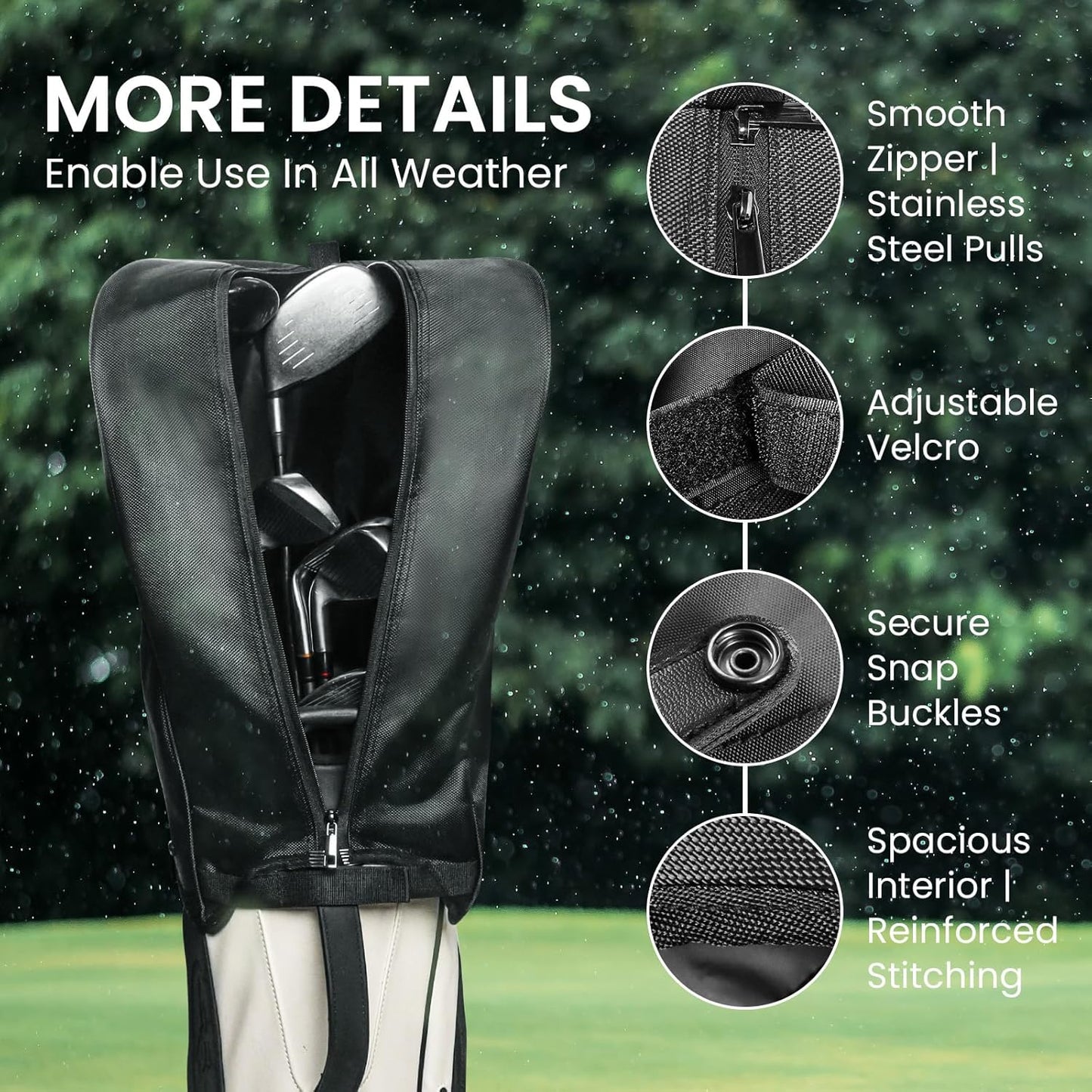 FINGER TEN Golf Bag Rain Cover with Adjustable Hood, Universal Fit Top Cover for Stand & Cart Bags, All-Weather Protection Waterproof Dustproof Protector for Outdoor Use
