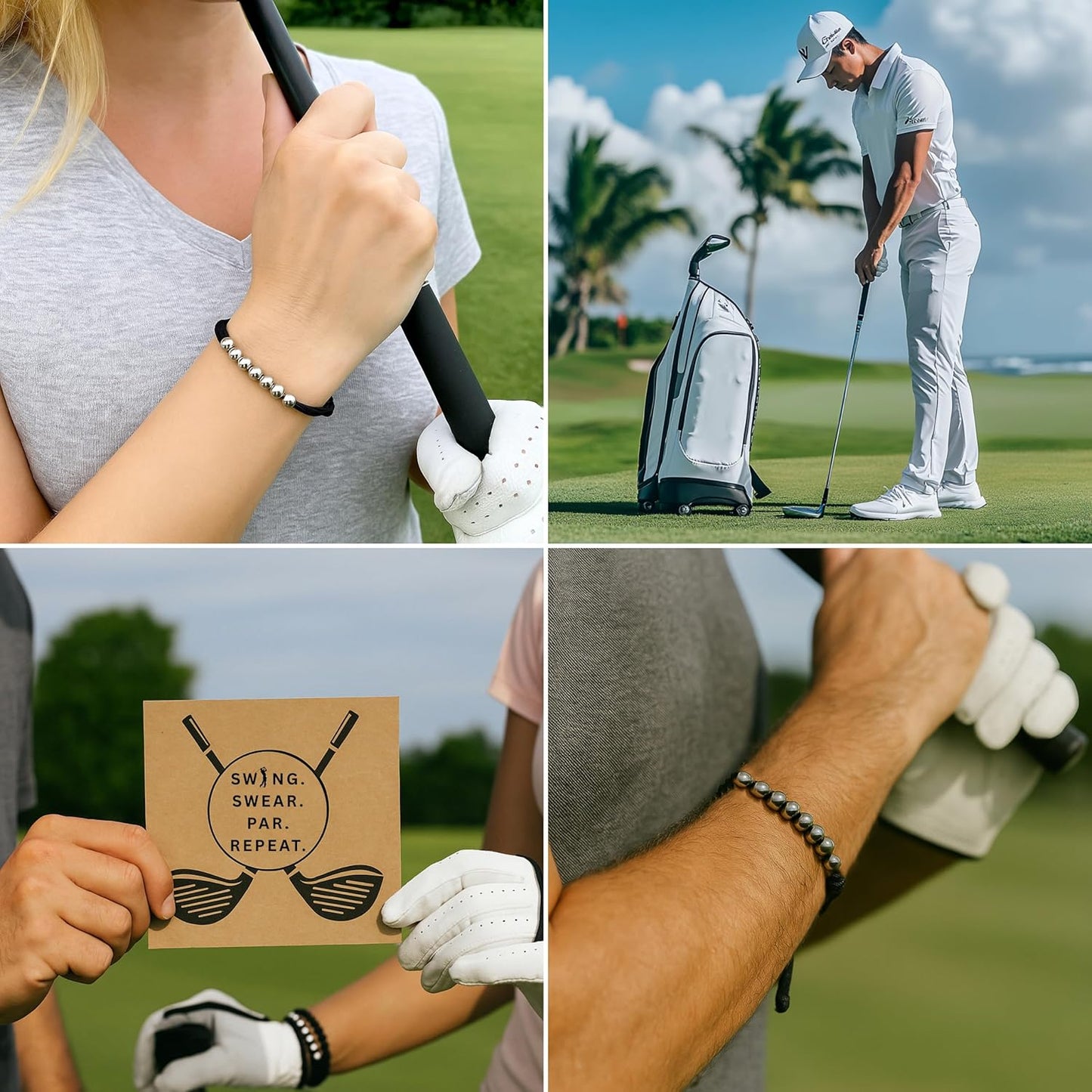 LAMIBEE Premium Golf Stainless Steel 10 Bead Score Counter Bracelet, Golf Stroke Count Bracelet, Resizable Easy Adjust Golf Round Scoring Tracker, Durable Stylish Golf Accessory