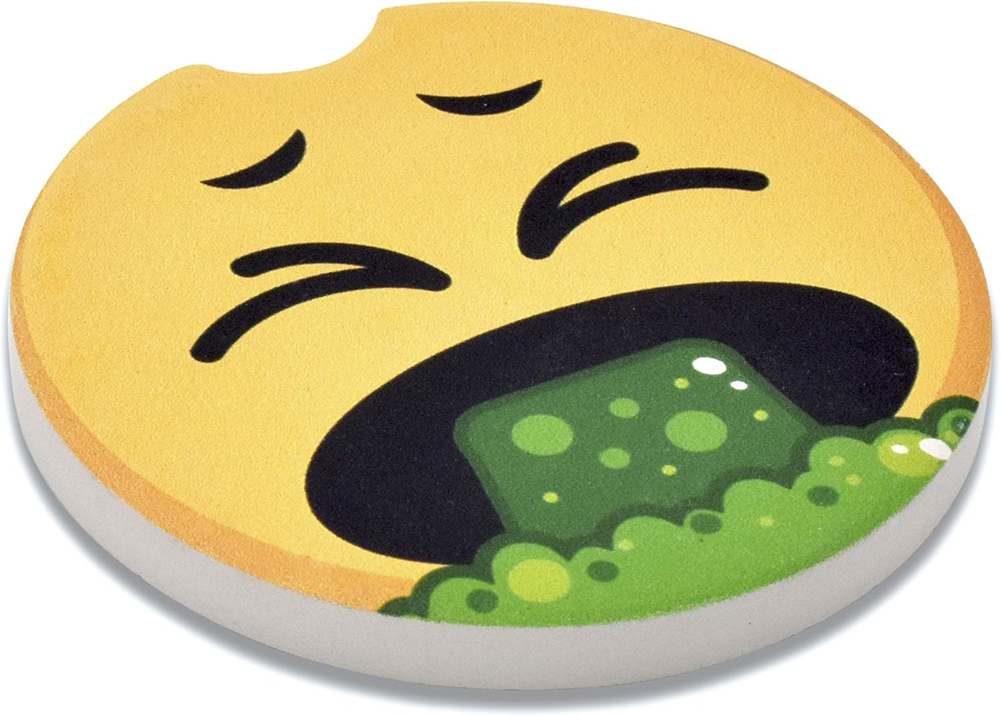 Elektroplate Funny Puke Face Automotive Ceramic Coasters (2.6" Diameter) | Universal Fit for All Cars, Trucks, SUVs, and More | Absorbent Non-Slip Durable | Set of 2