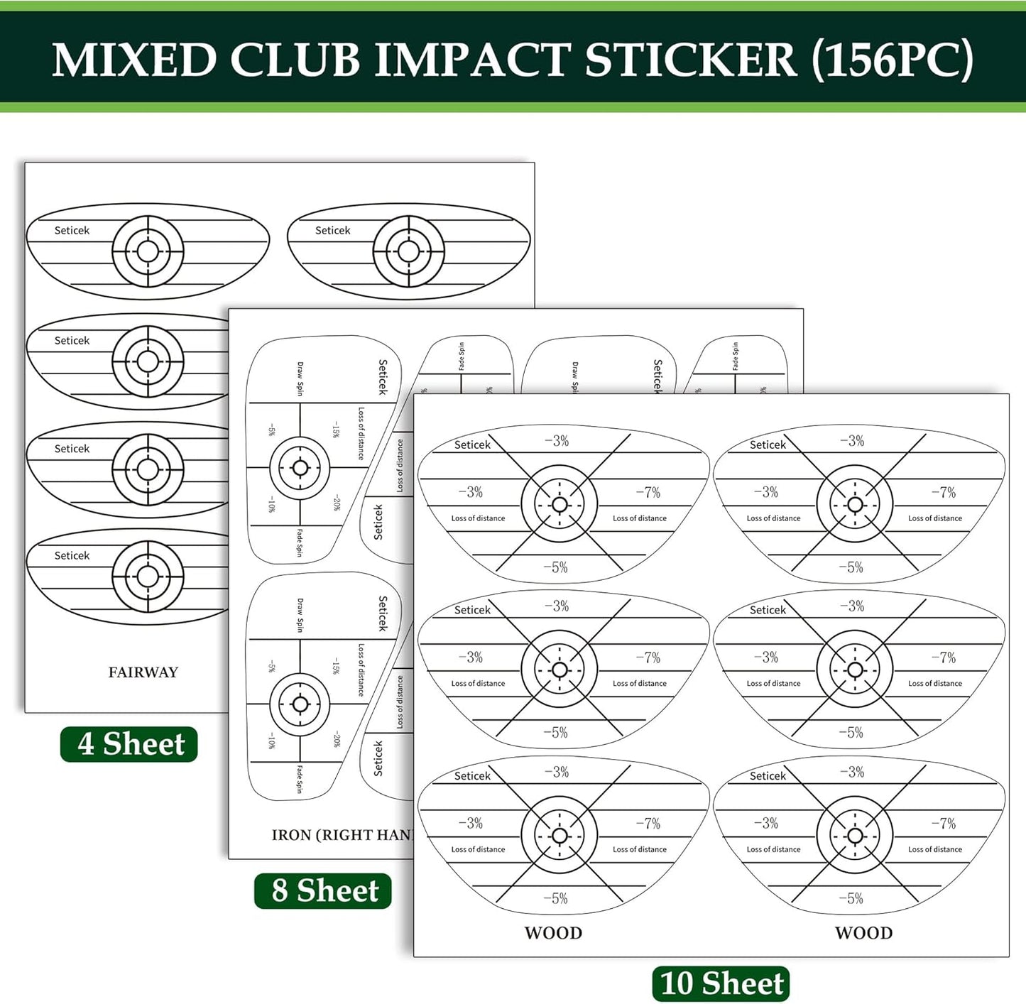 Golf Impact Tape Labels,High-Resolution Strike Stickers for Wood,Iron & Fairway Clubs,Self-Teaching Sweet Spot and Consistency Analysis,Useful Training Aid Improve Ball Striking