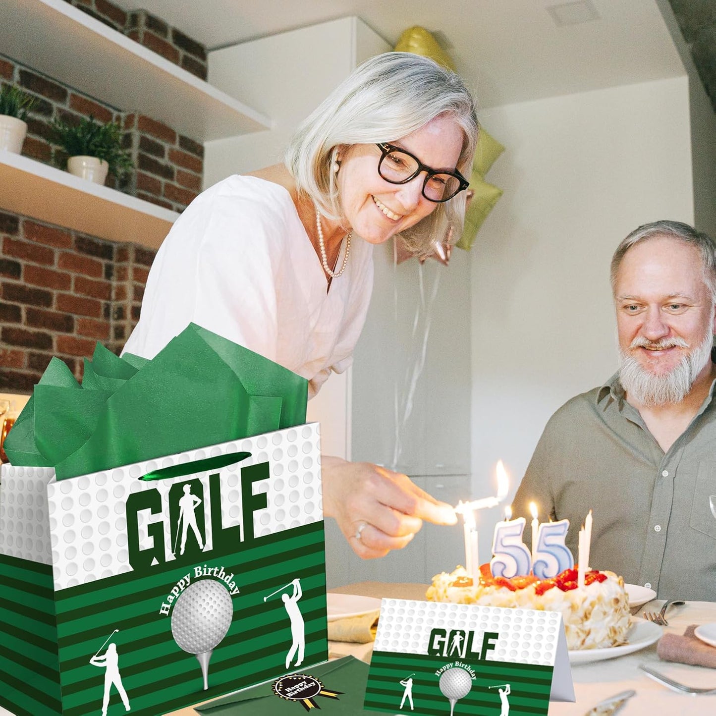 Sumerk 13" Golf Birthday Gift Bag with Tissue Papers and Greeting Card, Envelope and Stickers - Golf Theme Birthday Gifts Wrapping Bag for Men and Women