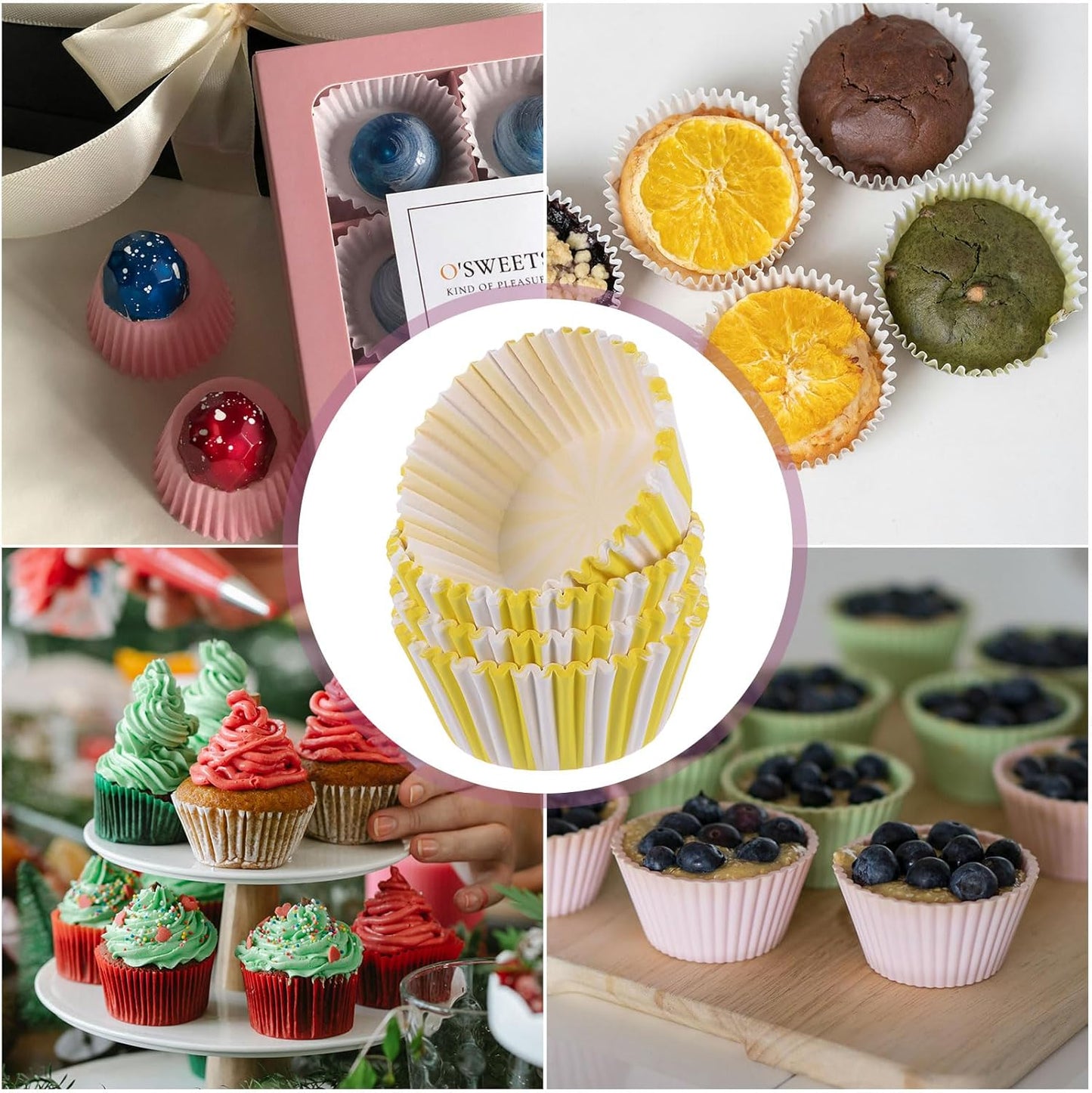 HARFINGTON 100 Count Cupcake Liners Yellow Stripe Cupcake Cups Standard Size Muffins Liners Papers Baking Cups Wrappers Greaseproof for Party Wedding Birthday